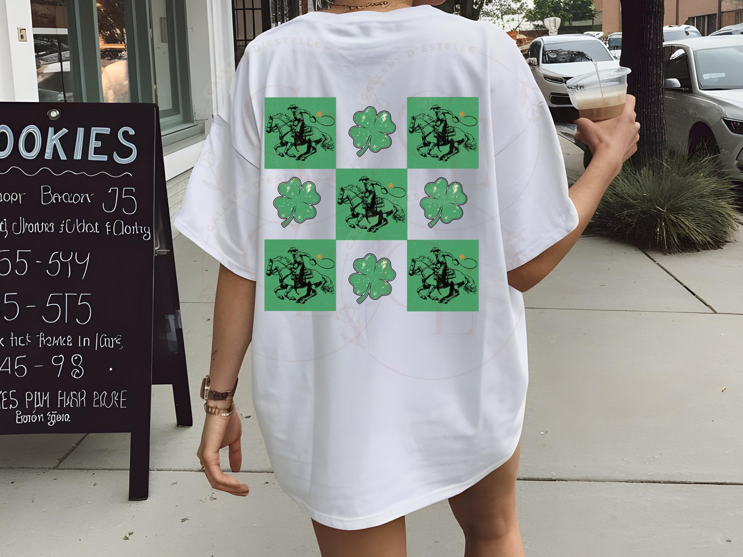 Western St. Patricks Day Checkered PNG, Retro Lucky Shamrock Graphic, Cowboy Rodeo Sublimation, St Paddys Shirt Design