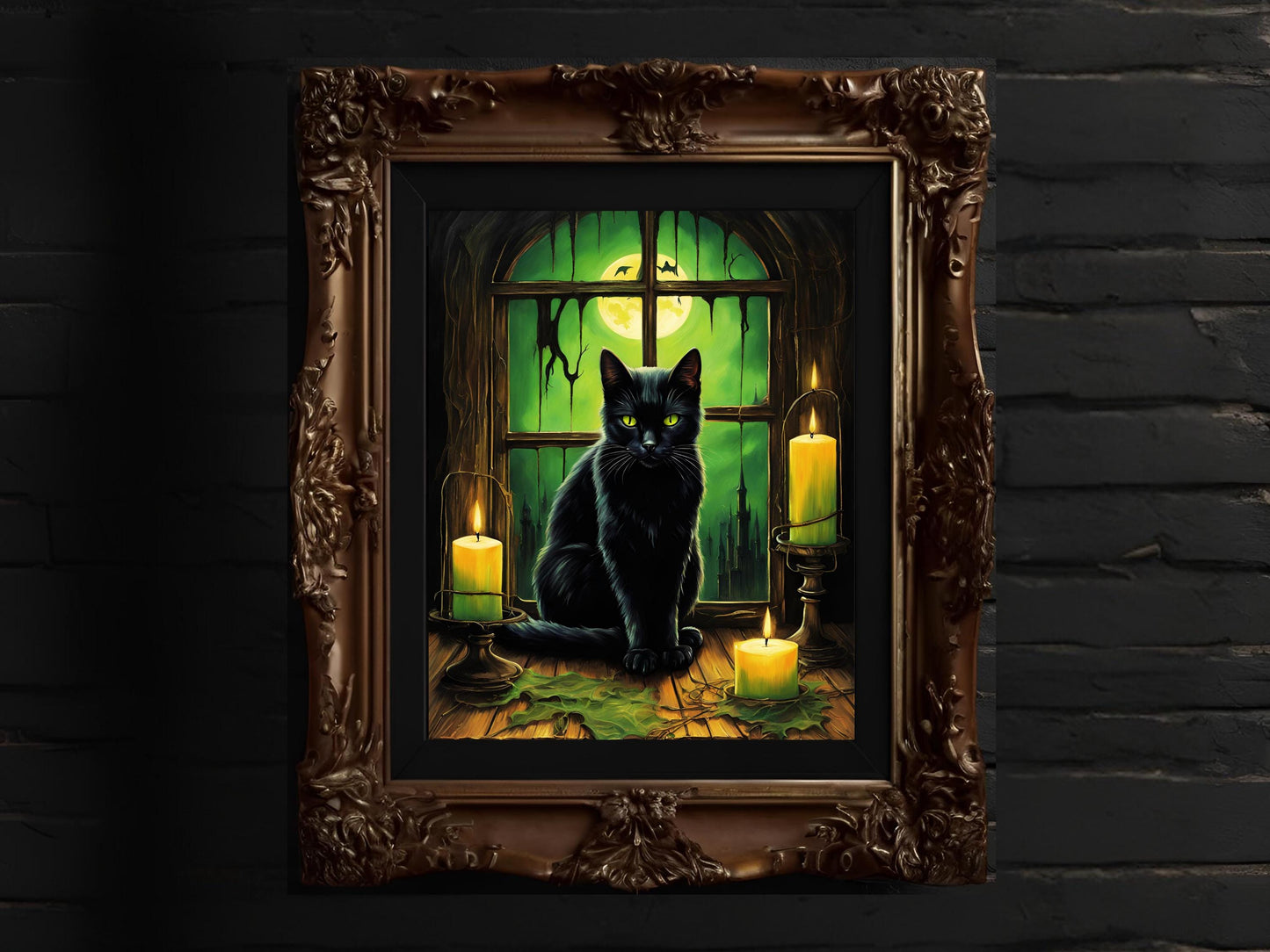 Black Cat Wall Art Print, Gothic Halloween Poster, Spooky Cat Decor, Dark Aesthetic Digital Art