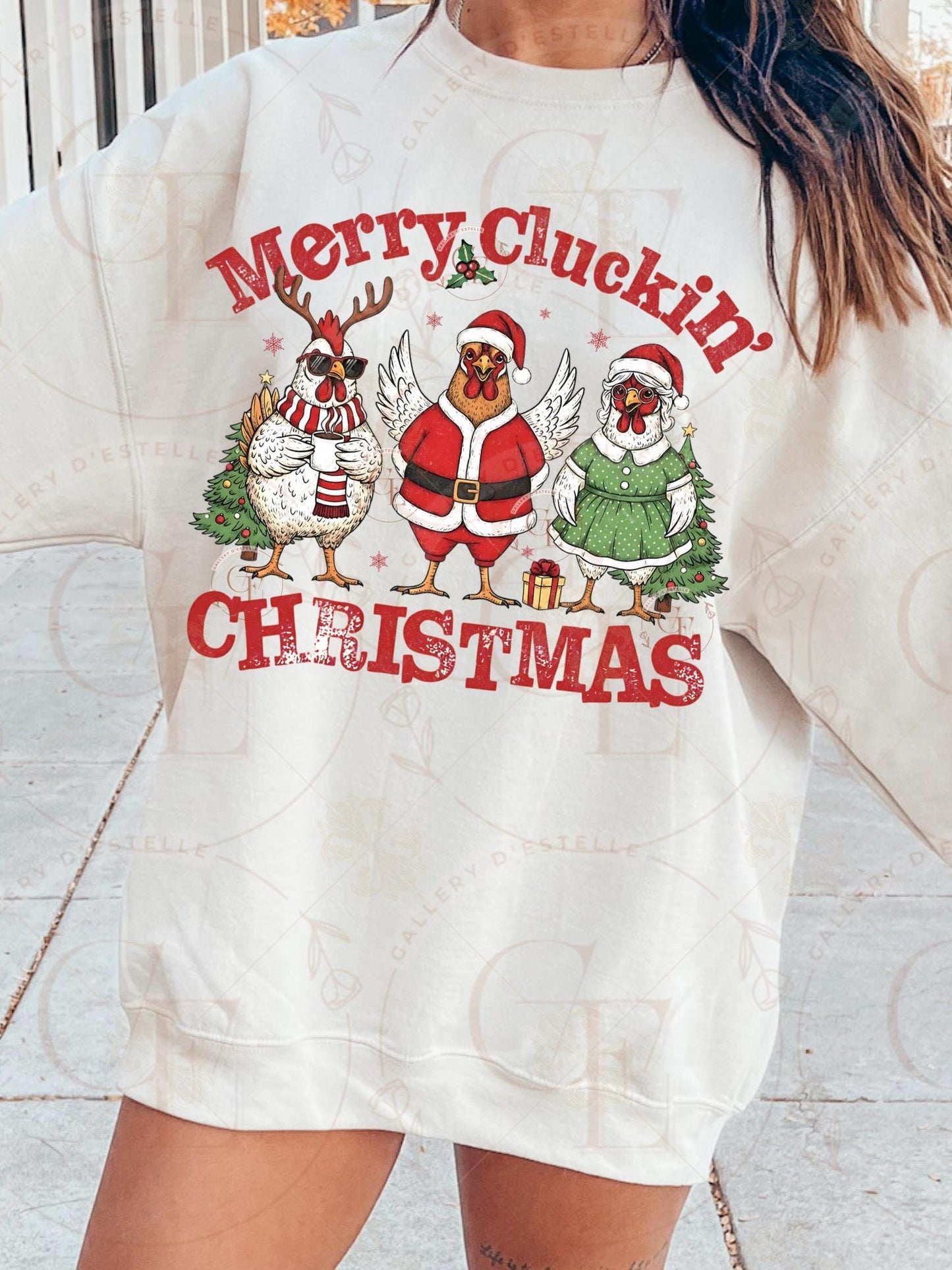 Merry Cluckin Christmas PNG, Funny Festive Chicken Graphic, Retro Farmhouse Holiday Sublimation, Trendy Chick Shirt Design