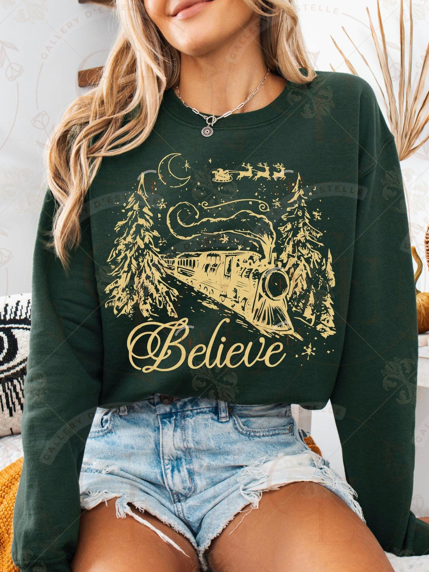 Believe Christmas PNG, Retro Holiday Train Graphic, Festive Vintage Santa Shirt Design