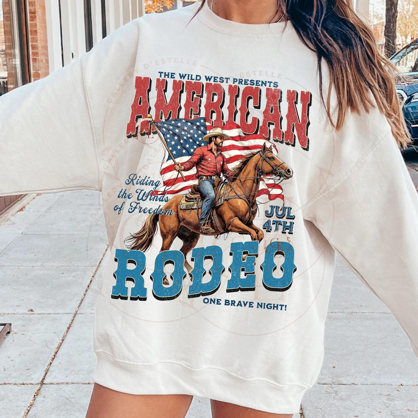 American Rodeo Country PNG, Vintage Western Patriotic Cowboy Graphic, Trendy 4th of July Independence Day Shirt Design