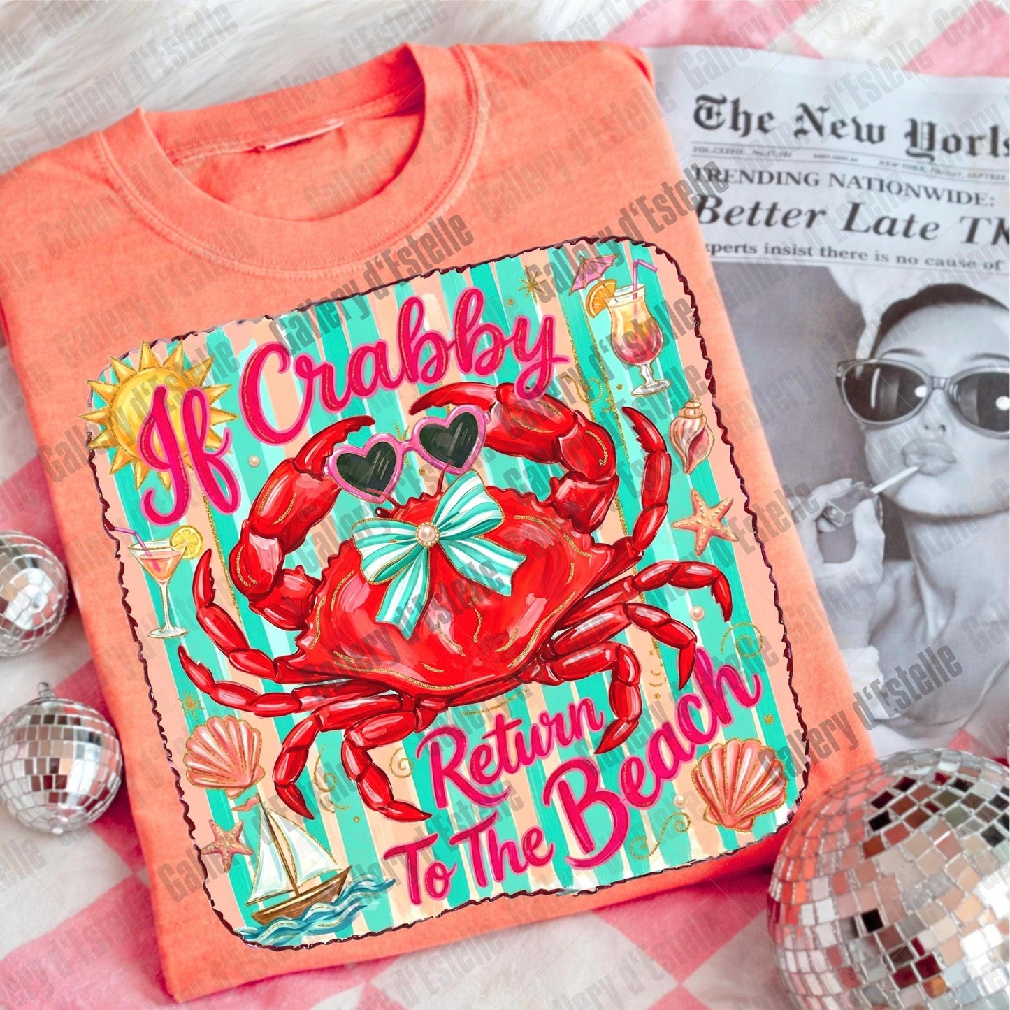 If Crabby Return to the Beach PNG, Retro Coastal Crab Graphic, Trendy Summer Shirt Design