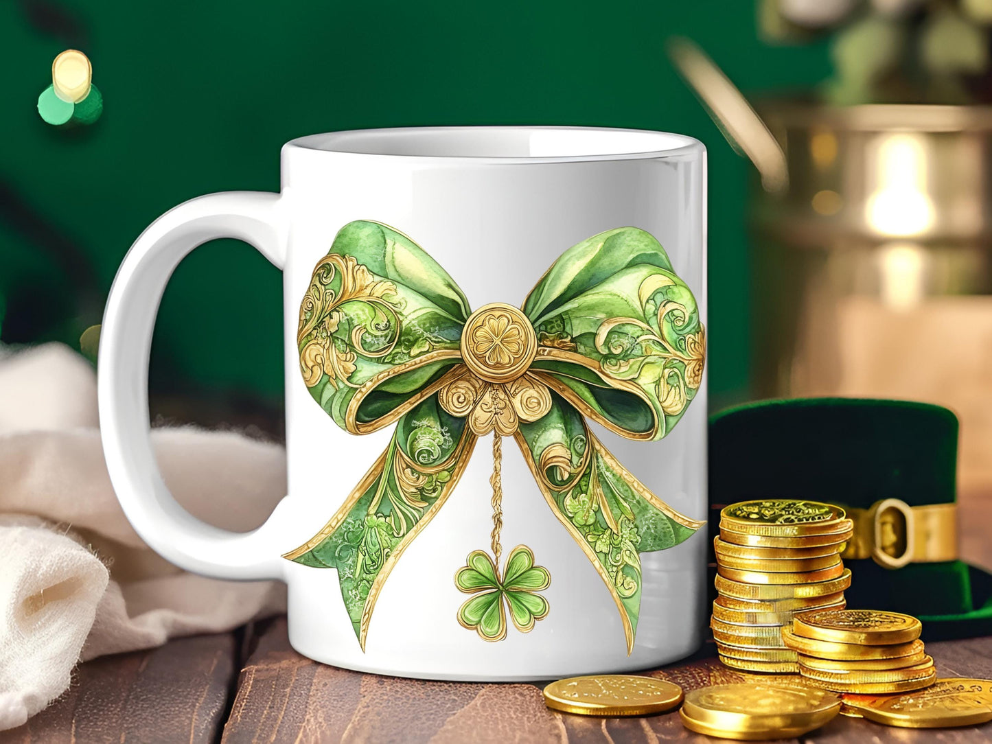 St. Patrick’s Day Bow Clipart Set, Glittery Coquette Lucky Clover Design Bundle