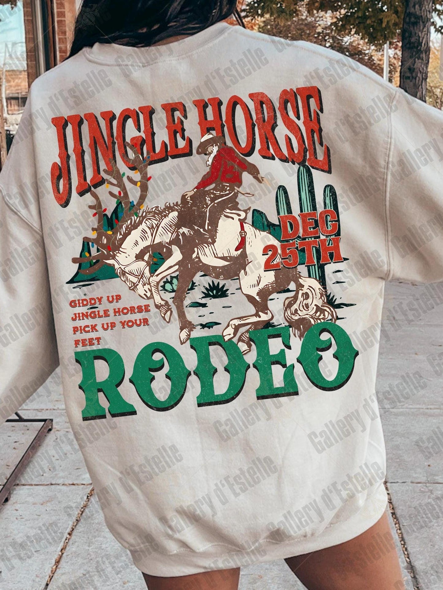 Jingle Horse Rodeo Western PNG, Retro Cowboy Christmas Design, Rustic Holiday Country Shirt Design
