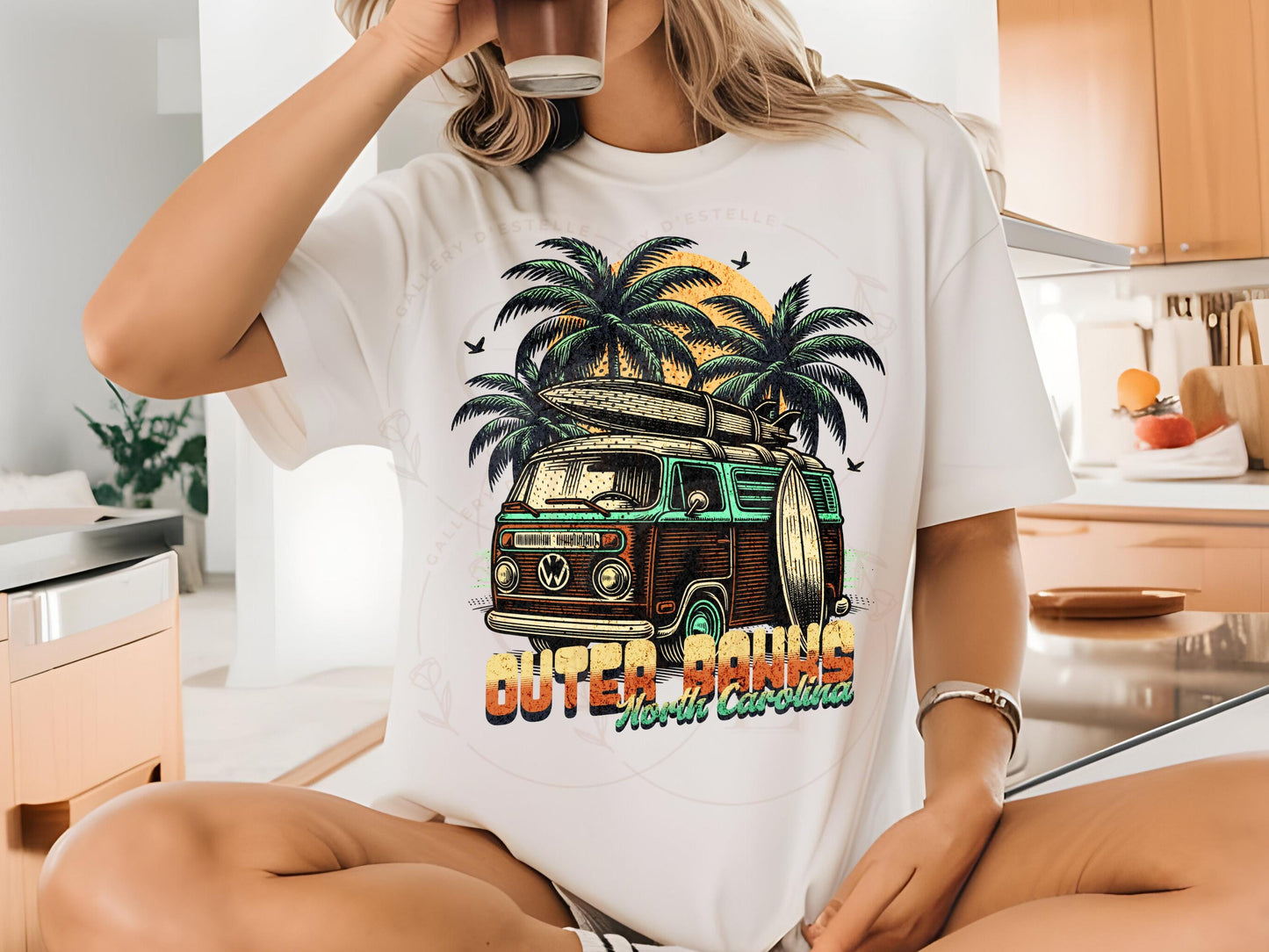 Outer Banks North Carolina PNG, Retro Surf Van Art, Beach Camp Life Graphic, Vintage Summer Shirt Design