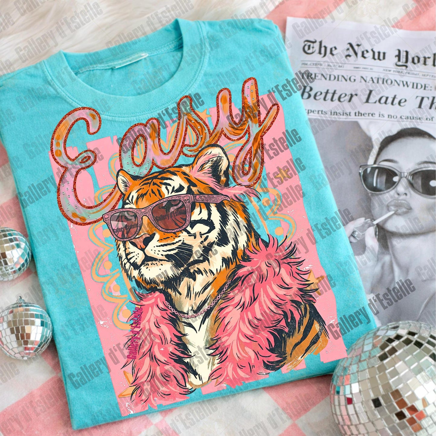 Easy Tiger PNG, Funny Sarcastic Summer Graphic, Snarky Preppy Colorful Art, Trendy Boutique Shirt Design
