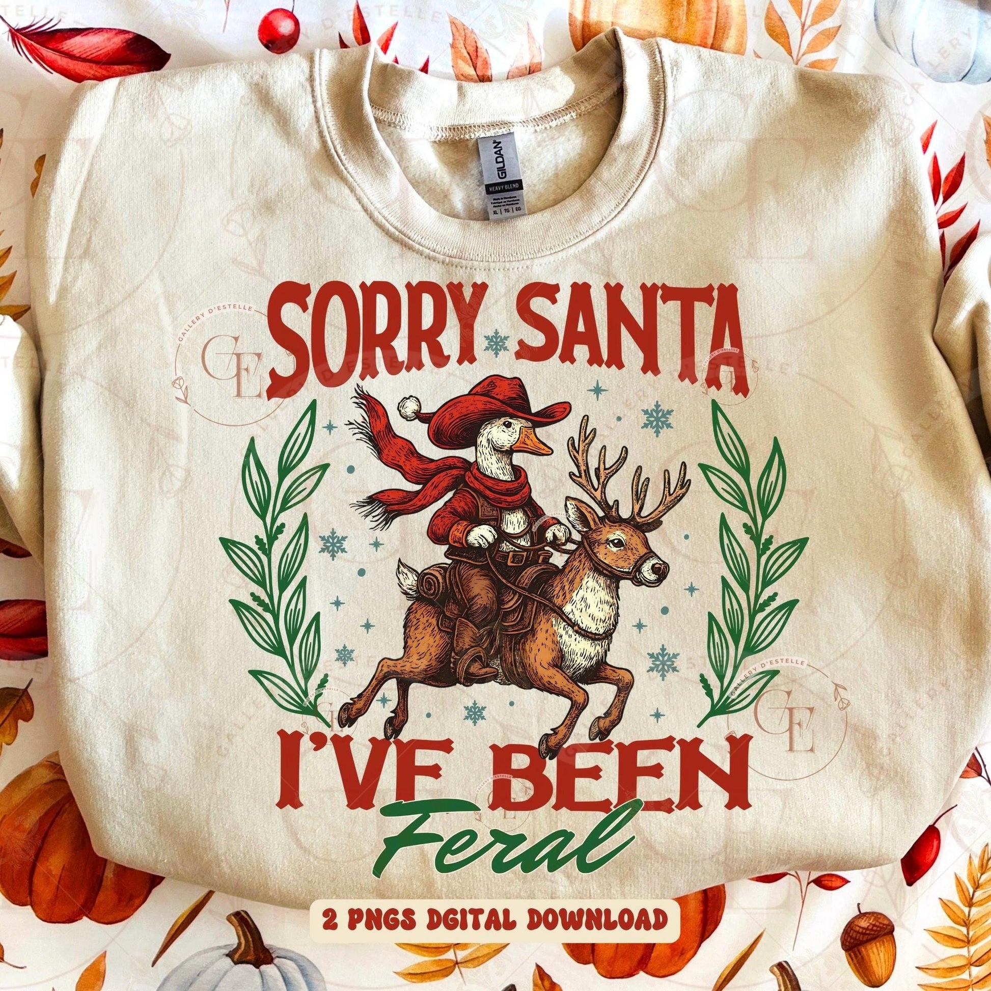 Sorry Santa I’ve Been Feral Goose PNG, Retro Western Cowboy Christmas Graphic, Funny Holiday Farmhouse Art, Festive Country Shirt Design