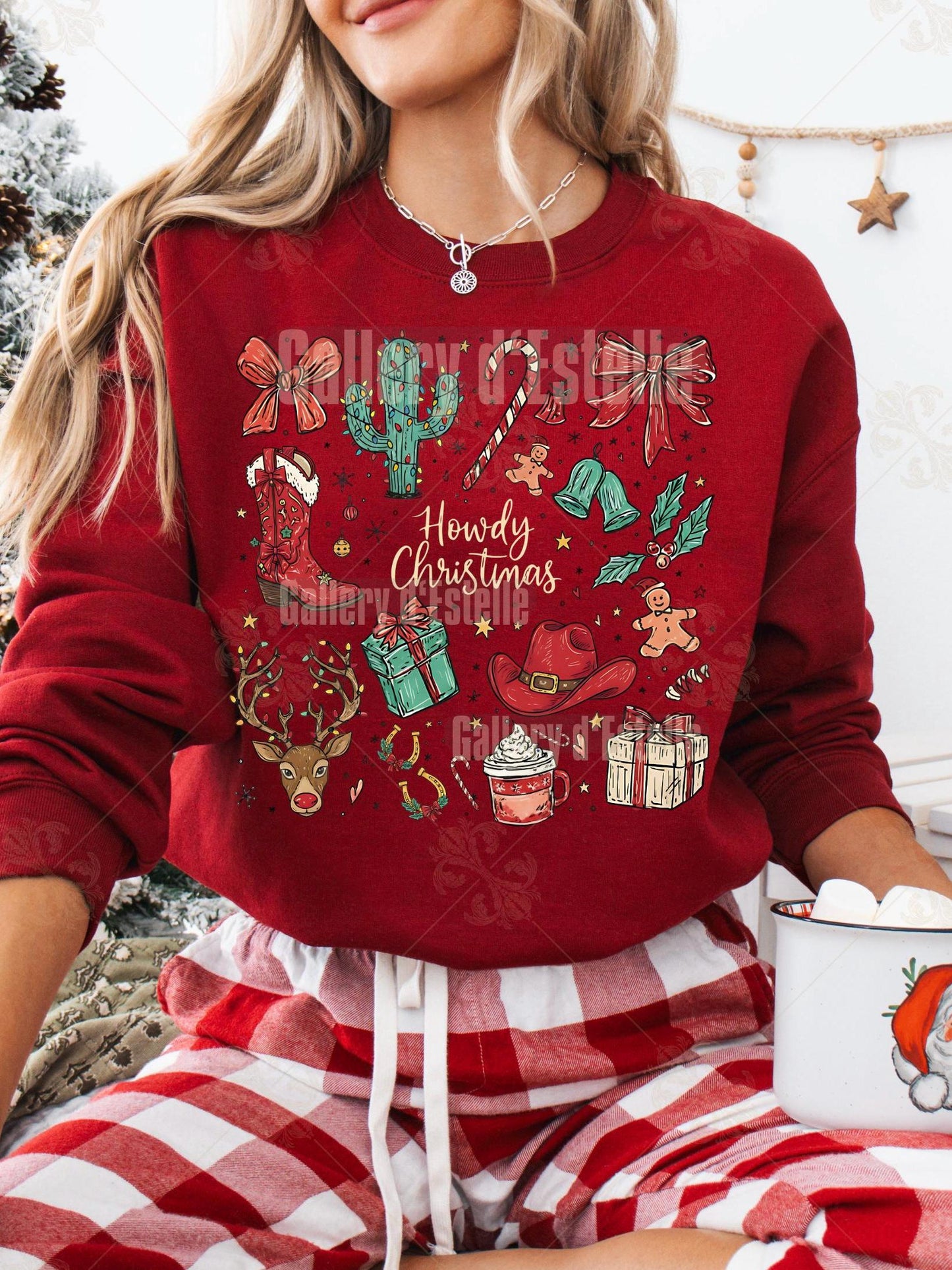 Coquette Cowgirl Christmas Collage PNG, Festive Western Doodle Art, Cowboy Reindeer Holiday Graphic, Trendy Country Shirt Design