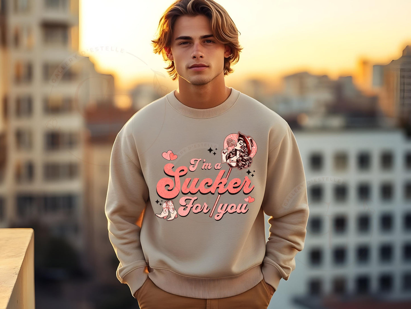 I'm a Sucker for You Western PNG, Sassy Cowgirl Lollipop Graphic, Retro Valentine Art, Trendy Country Shirt Design