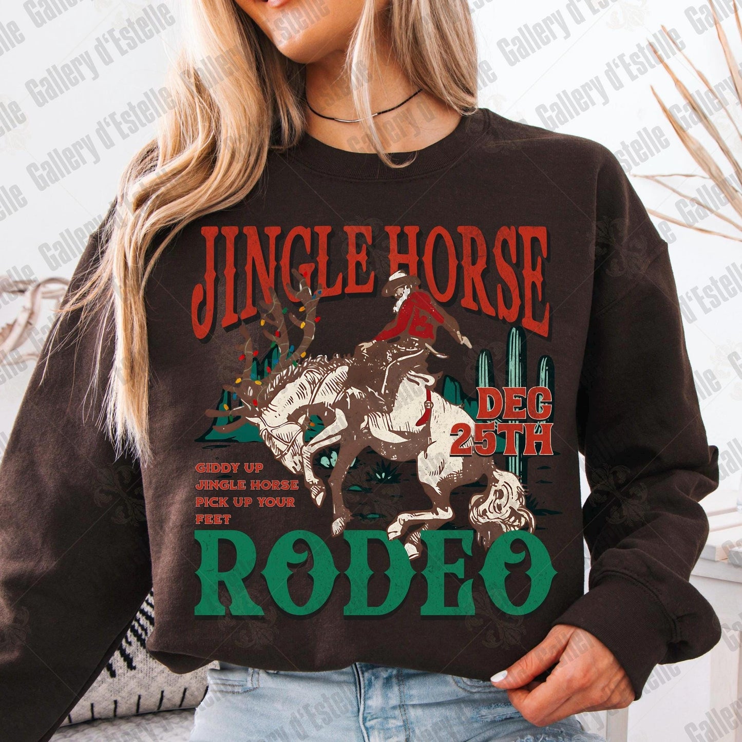 Jingle Horse Rodeo Western PNG, Retro Cowboy Christmas Design, Rustic Holiday Country Shirt Design