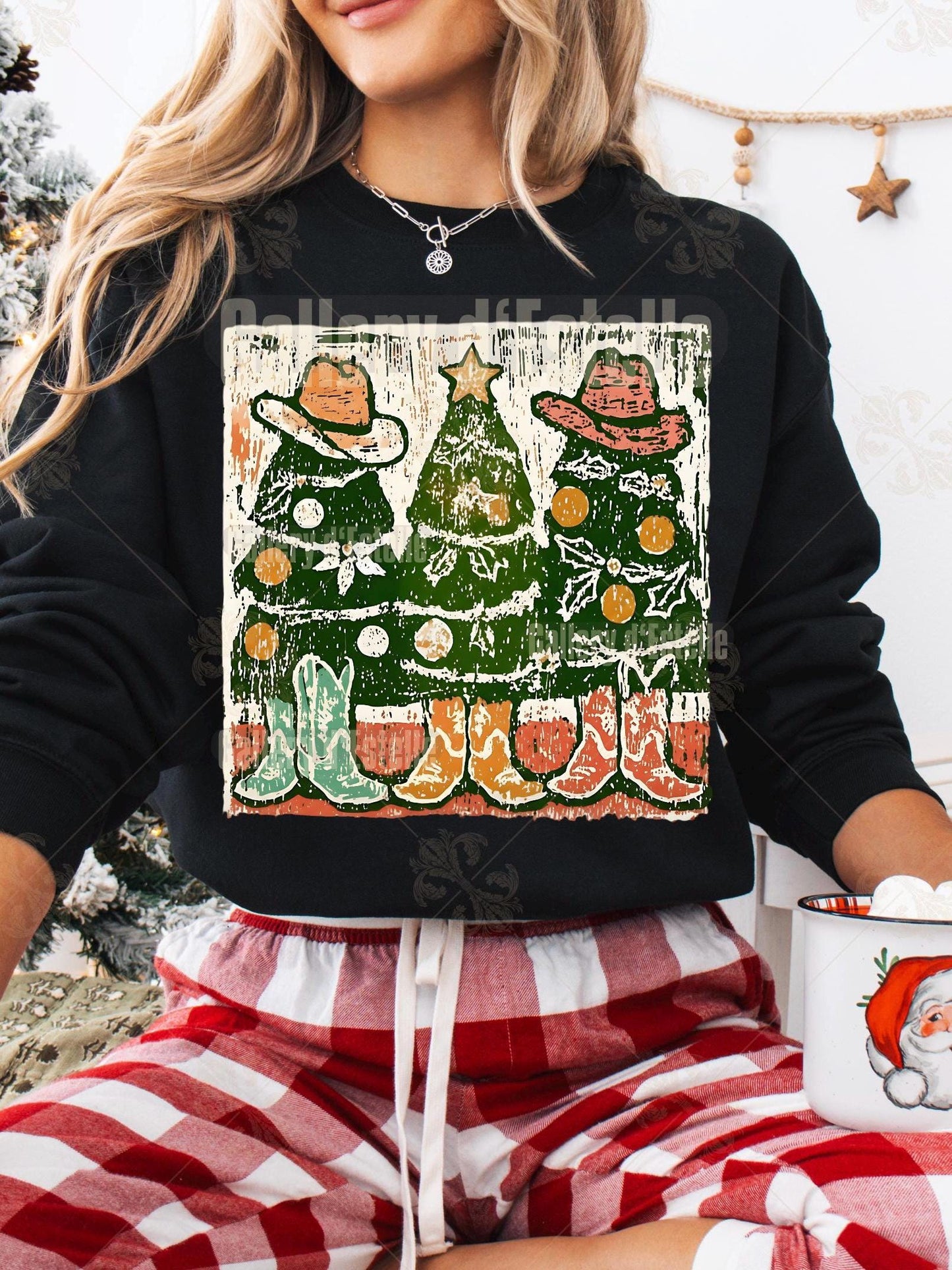 Howdy Trees Western PNG, Festive Cowboy Christmas Graphic, Coquette Cowgirl Holiday Art, Trendy Country Shirt Design