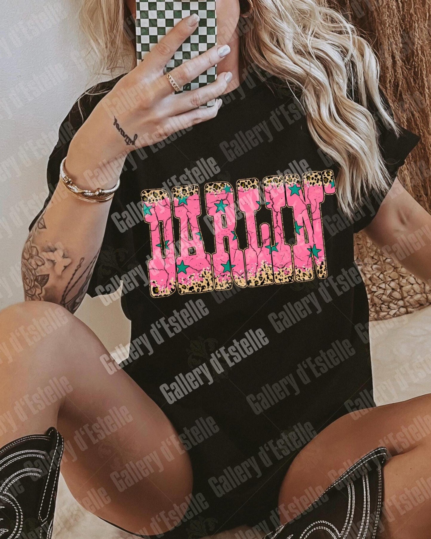 Western Darlin PNG, Retro Leopard Cowgirl Graphic, Trendy Country Girl Shirt Design