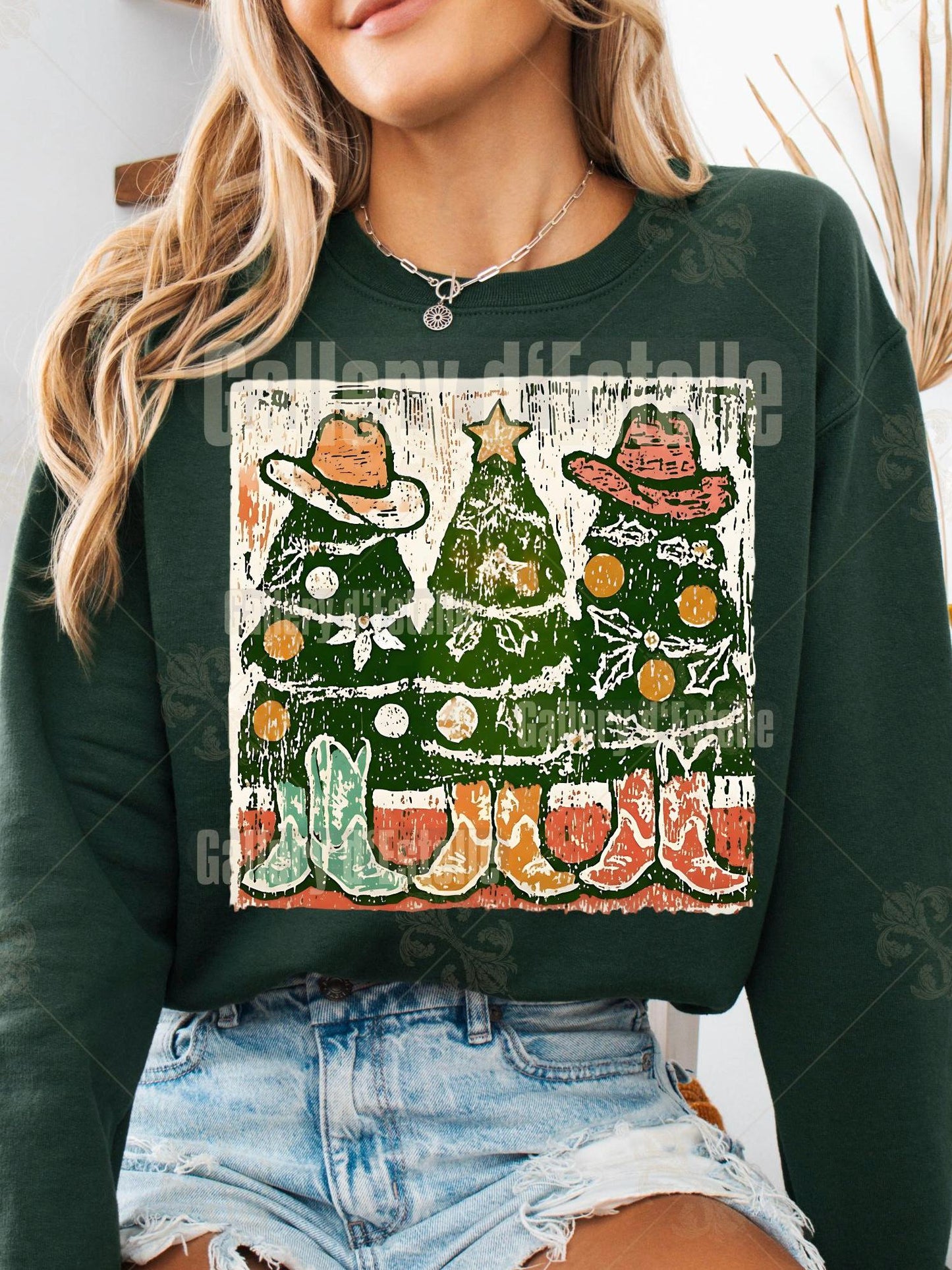Howdy Trees Western PNG, Festive Cowboy Christmas Graphic, Coquette Cowgirl Holiday Art, Trendy Country Shirt Design