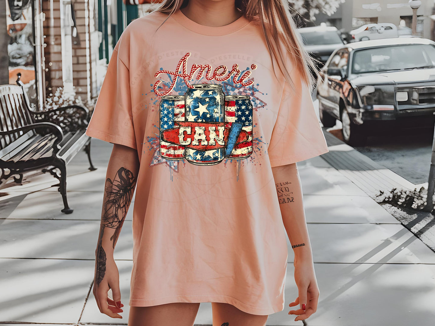 AmeriCan PNG, Retro Checkered 4th of July Patriotic Beer Shirt Design