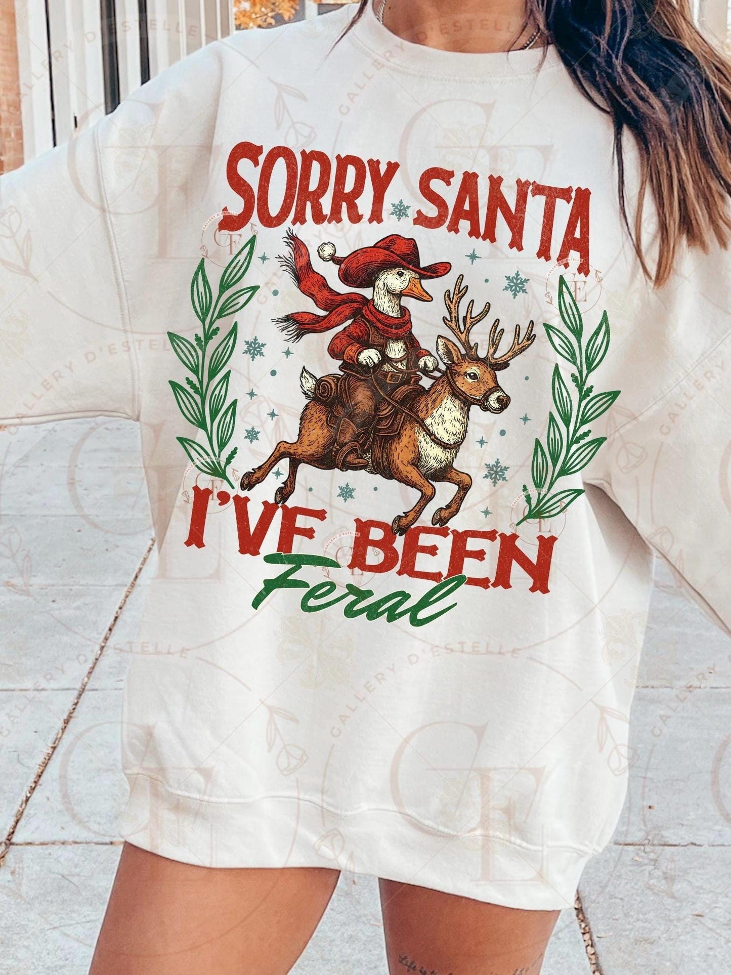 Sorry Santa I’ve Been Feral Goose PNG, Retro Western Cowboy Christmas Graphic, Funny Holiday Farmhouse Art, Festive Country Shirt Design