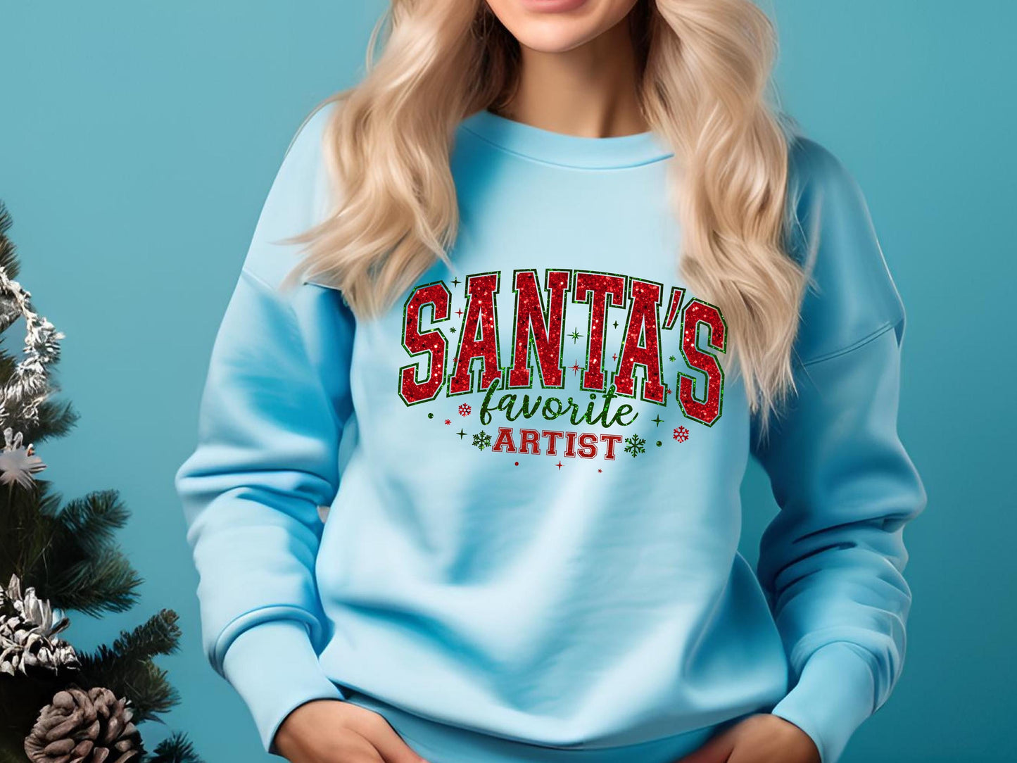 Santa's Favorite Artist PNG, Glitter Retro Christmas Graphic, Festive Santa Claus Shirt Design