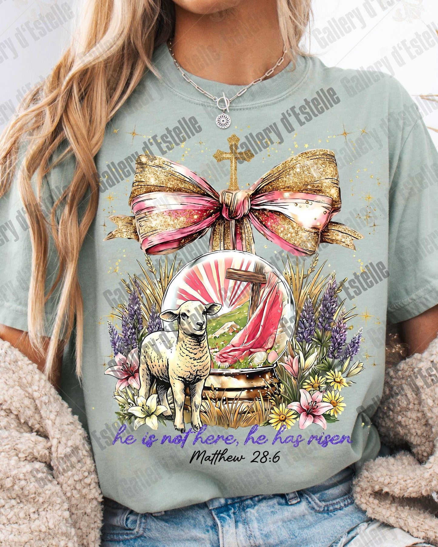 He Is Not Here He Has Risen PNG, Christian Resurrection Graphic, Vintage Religious Art, Coquette Faith Shirt Design