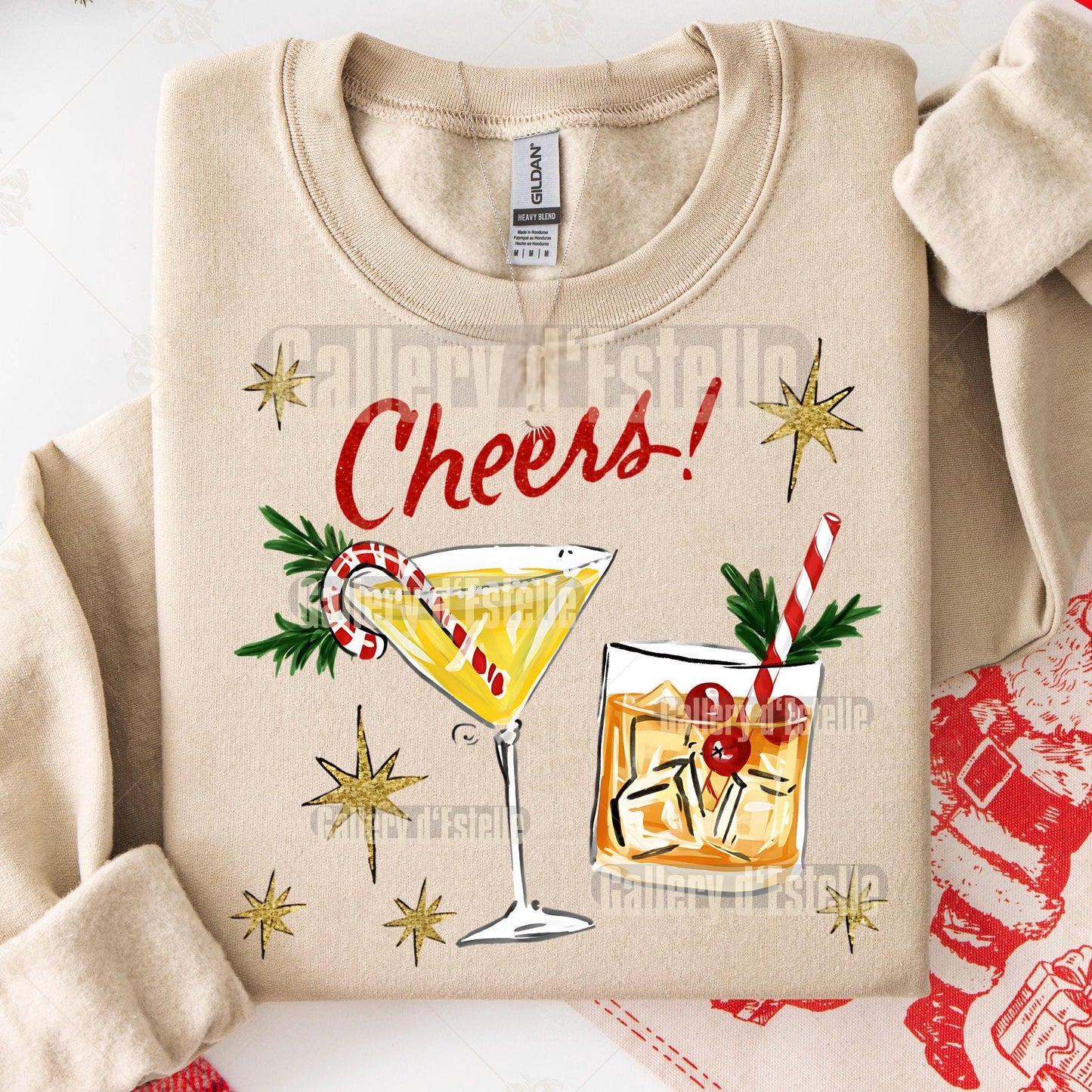 Festive Cocktail PNG, Retro Holiday Cheers Graphic, Vintage Christmas Spirit Shirt Design