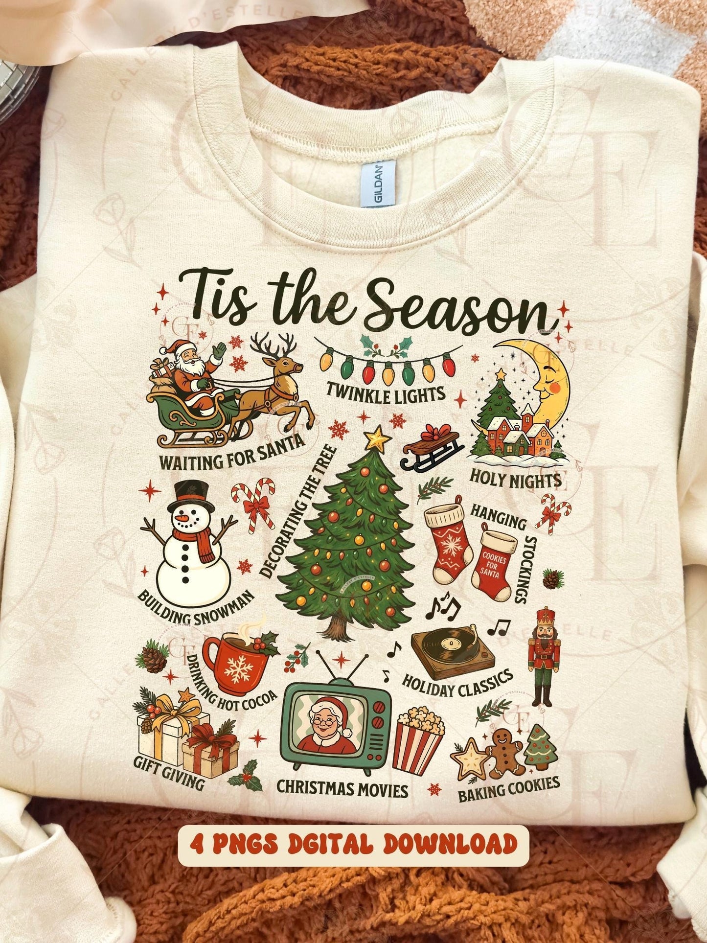 Beige t-shirt with Christmas themed graphics "Tis the Season".