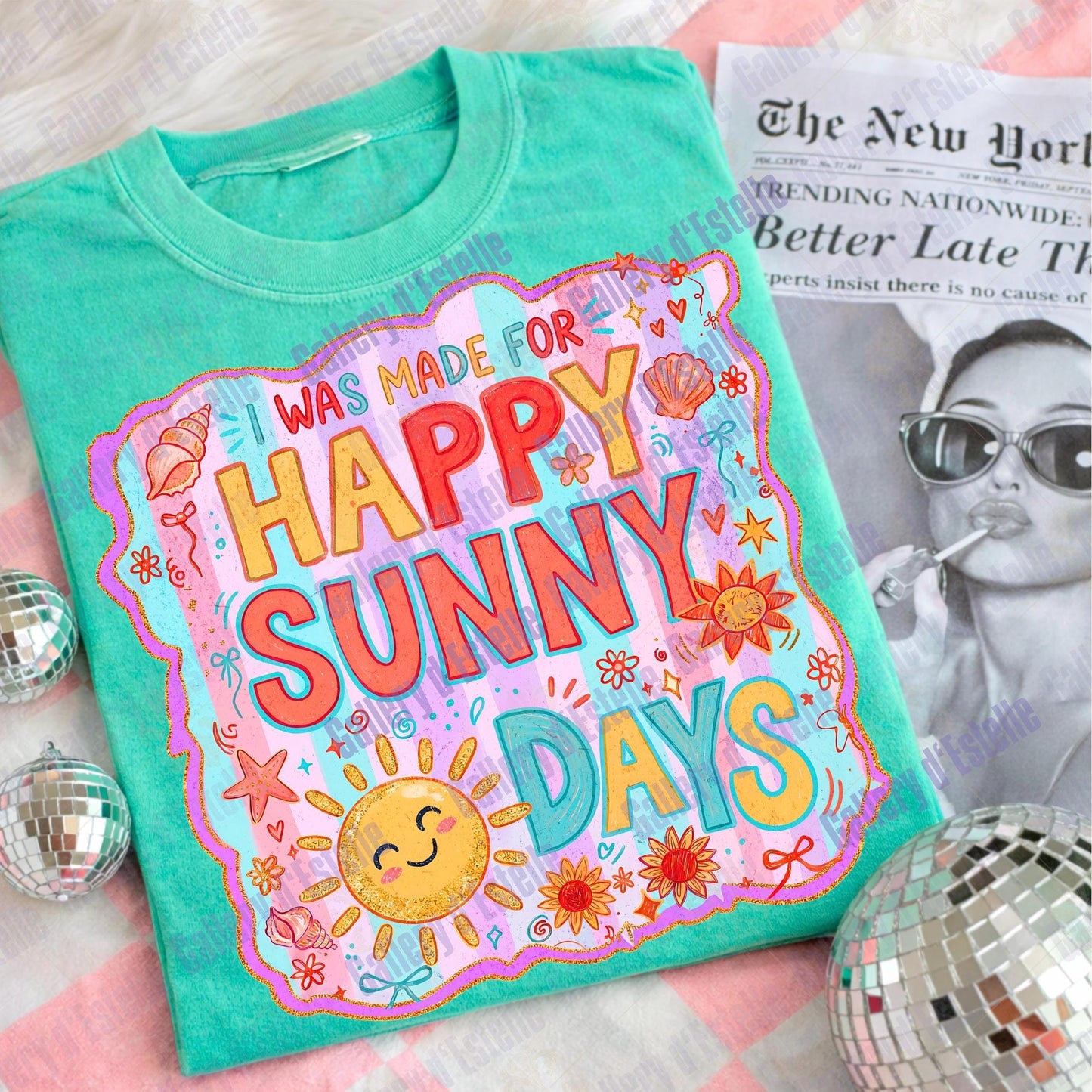Happy Sunny Days PNG, Retro Summer Sunshine Graphic, Colorful Beach Art, Trendy Coastal Shirt Design