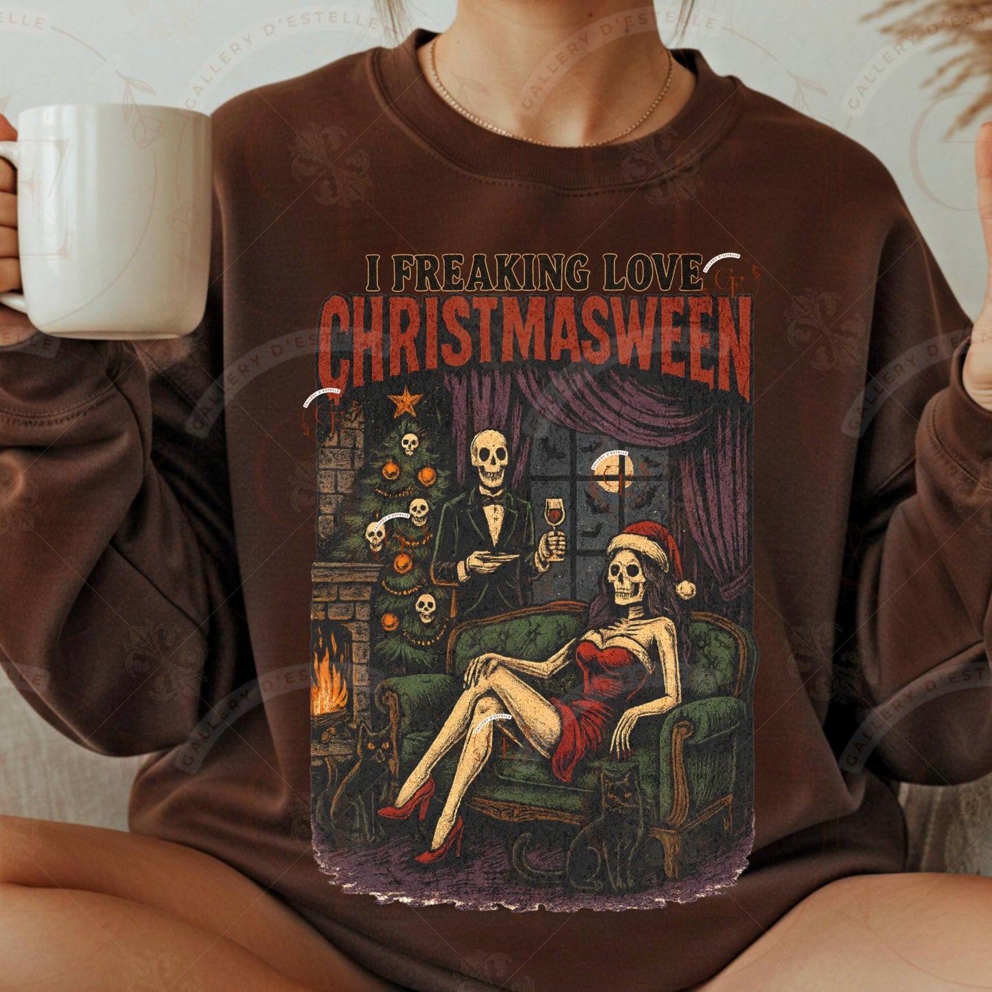 I Freaking Love Christmasween PNG, Retro Halloween Skeleton Graphic, Spooky Christmas Art, Gothic Holiday Design, Edgy Horror Shirt Sublimation