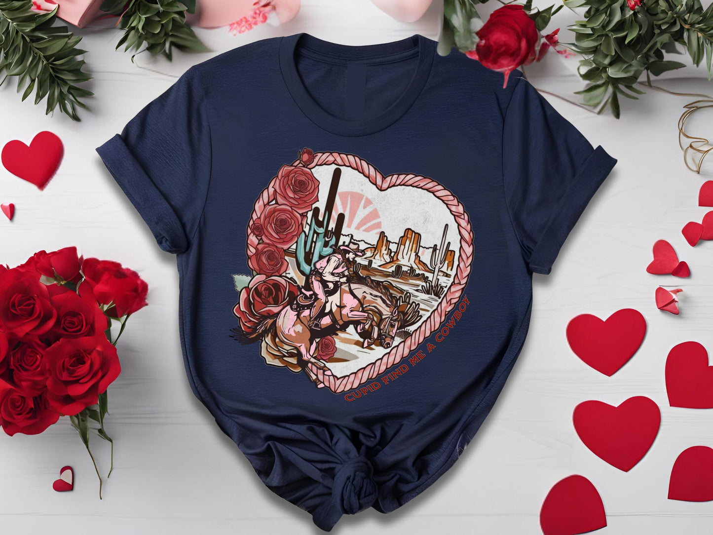 Cupid Find Me a Cowboy PNG, Vintage Western Valentine Graphic, Retro Bucking Horse Cowboy Art, Trendy Country Shirt Design