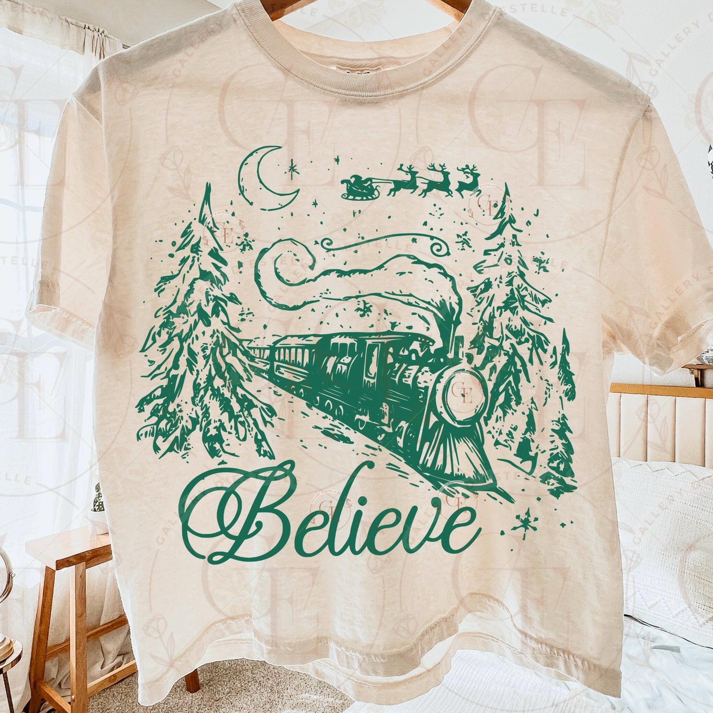 Believe Christmas PNG, Retro Holiday Train Graphic, Festive Vintage Santa Shirt Design