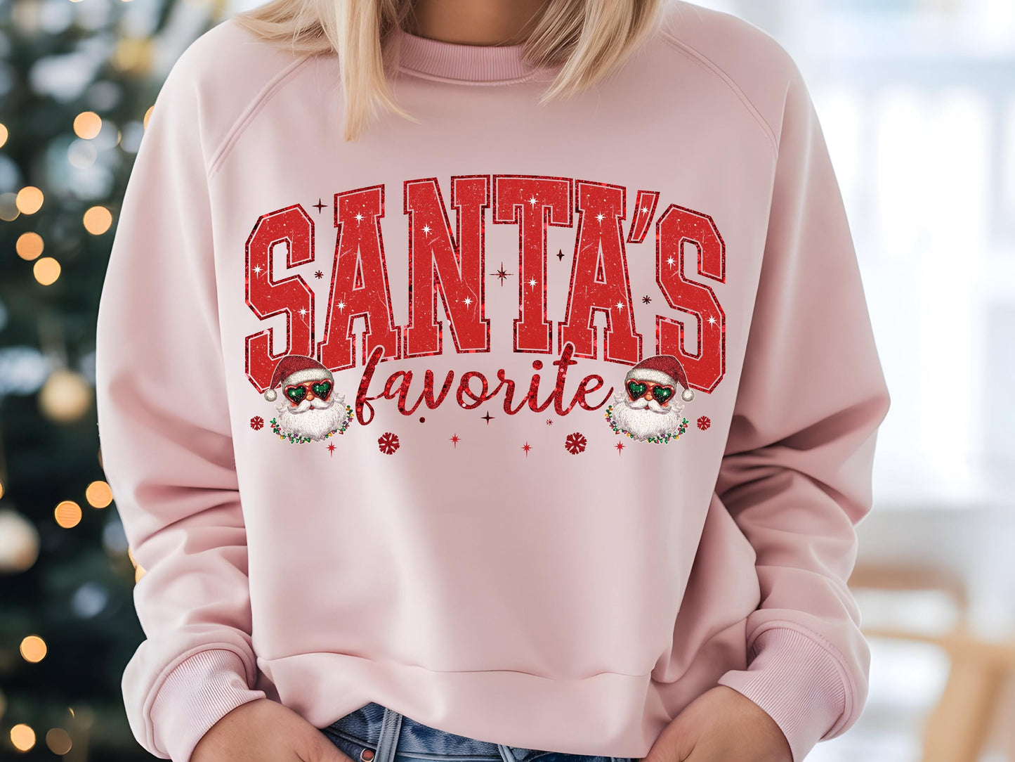 Santa's Favorite Christmas PNG, Retro Glitter Holiday Quote Graphic, Cute Festive Shirt Design