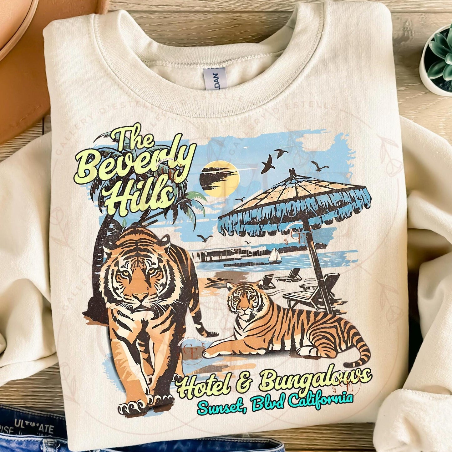 Retro Beverly Hills Tiger PNG, Vintage California Coastal Graphic, Trendy Summer Beach Shirt Design