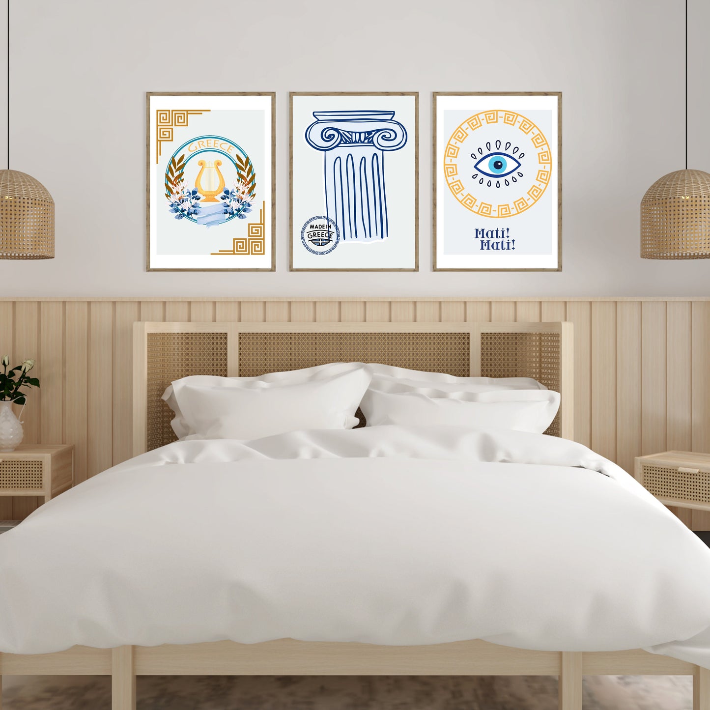 Greek Wall Art Set, Modern Mediterranean Home Decor, Hellenic Culture Prints, Greece Summer Vibes Digital Art