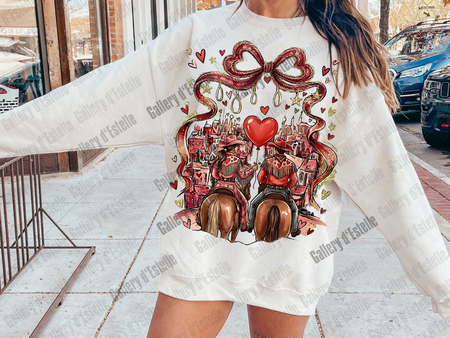 Coquette Western Valentine PNG, Retro Cowgirl Love Illustration, Preppy Cowboy Rodeo Graphic, Romantic Shirt Design