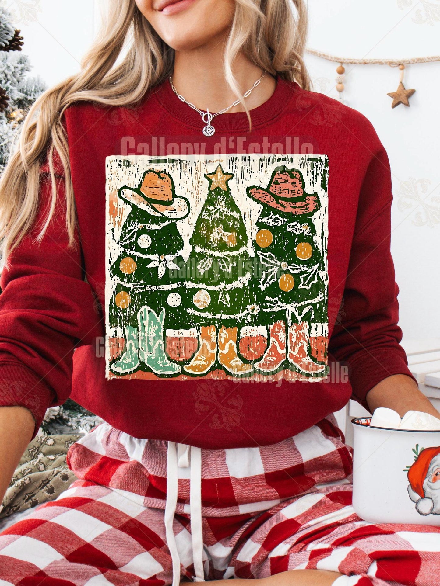 Howdy Trees Western PNG, Festive Cowboy Christmas Graphic, Coquette Cowgirl Holiday Art, Trendy Country Shirt Design