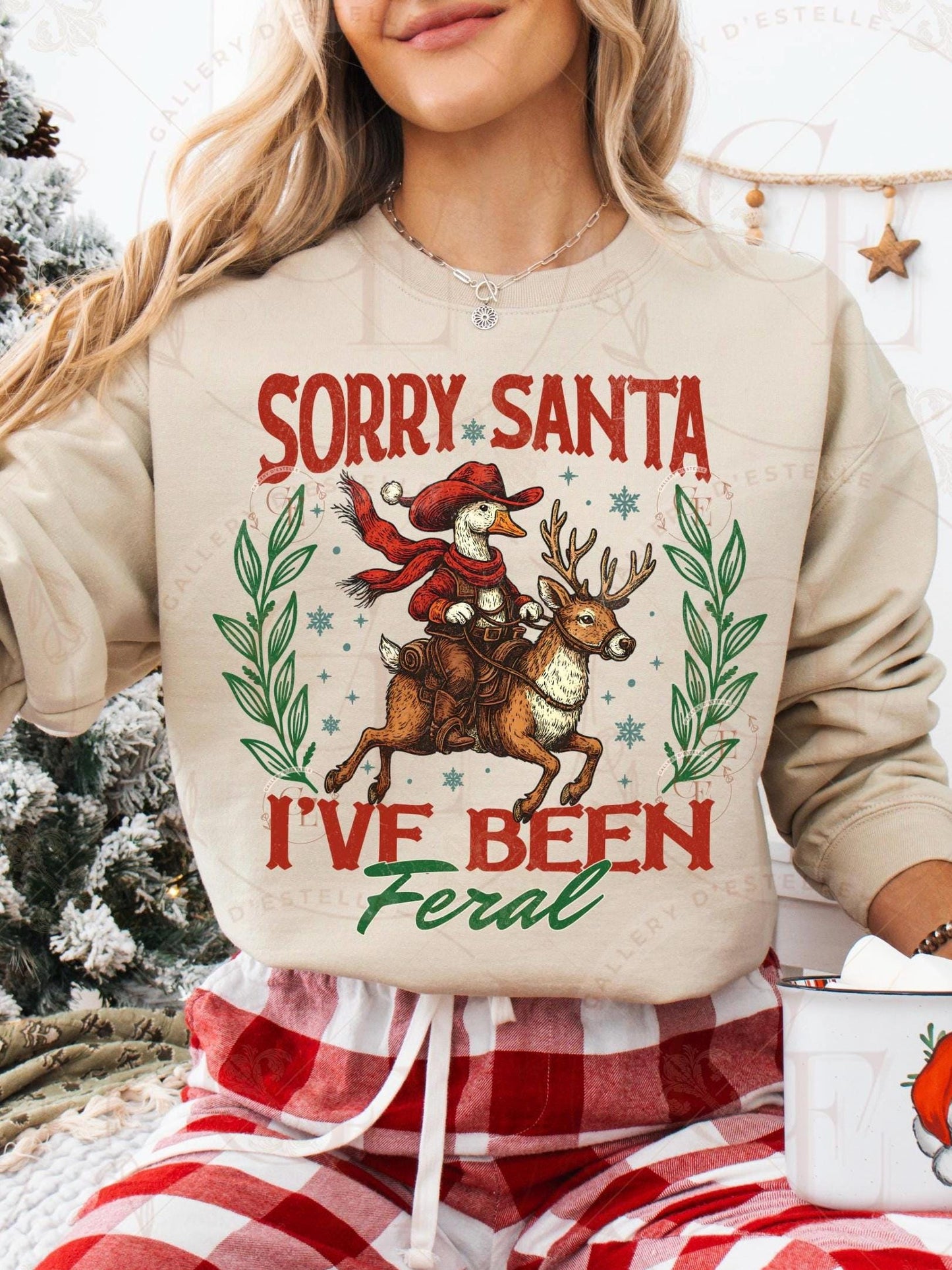 Sorry Santa I’ve Been Feral Goose PNG, Retro Western Cowboy Christmas Graphic, Funny Holiday Farmhouse Art, Festive Country Shirt Design