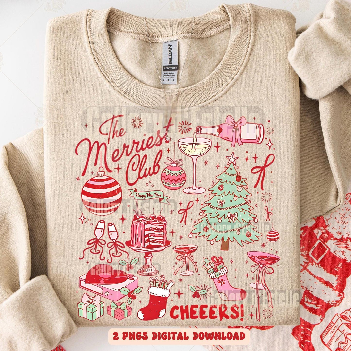 Coquette Merriest Club PNG, Cute Christmas Collage Graphic, Retro Holiday Party Design, Trendy Festive Shirt Sublimation