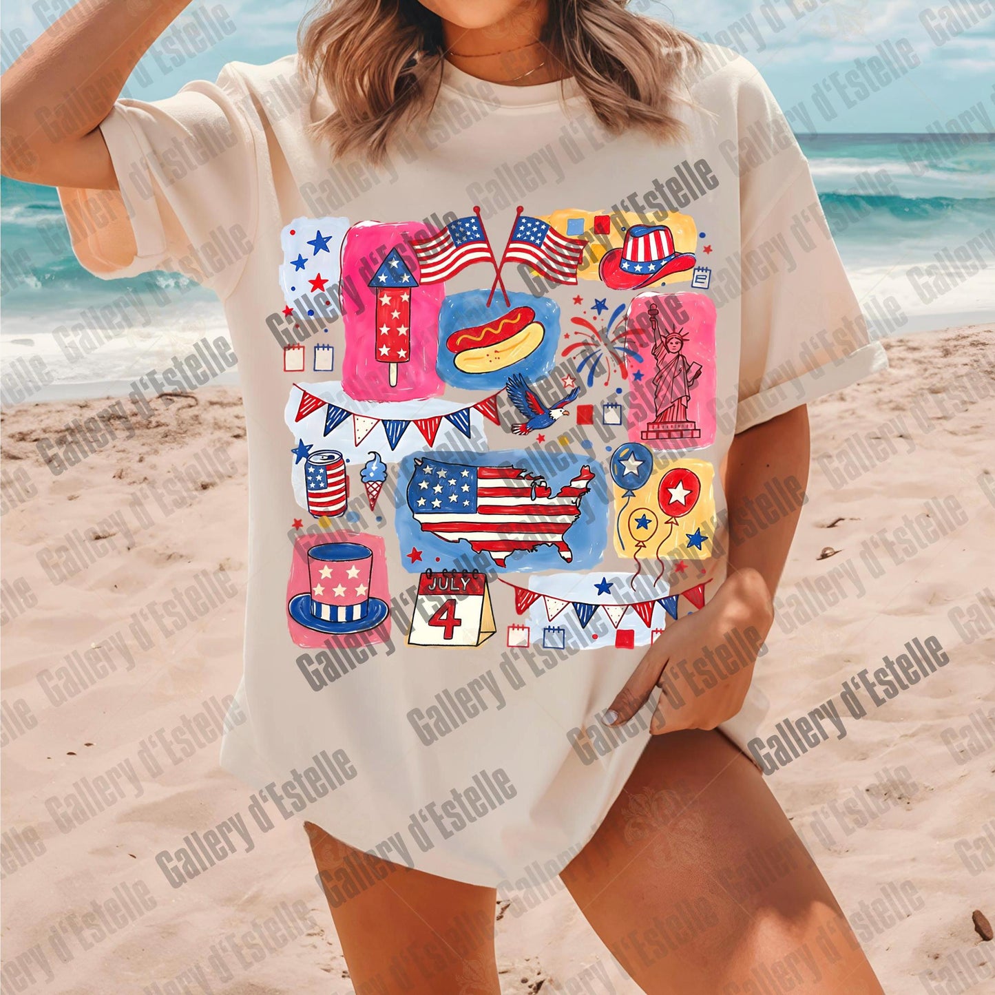 Retro 4th of July Collage PNG, Preppy Patriotic Americana Graphic, Trendy USA Shirt Design