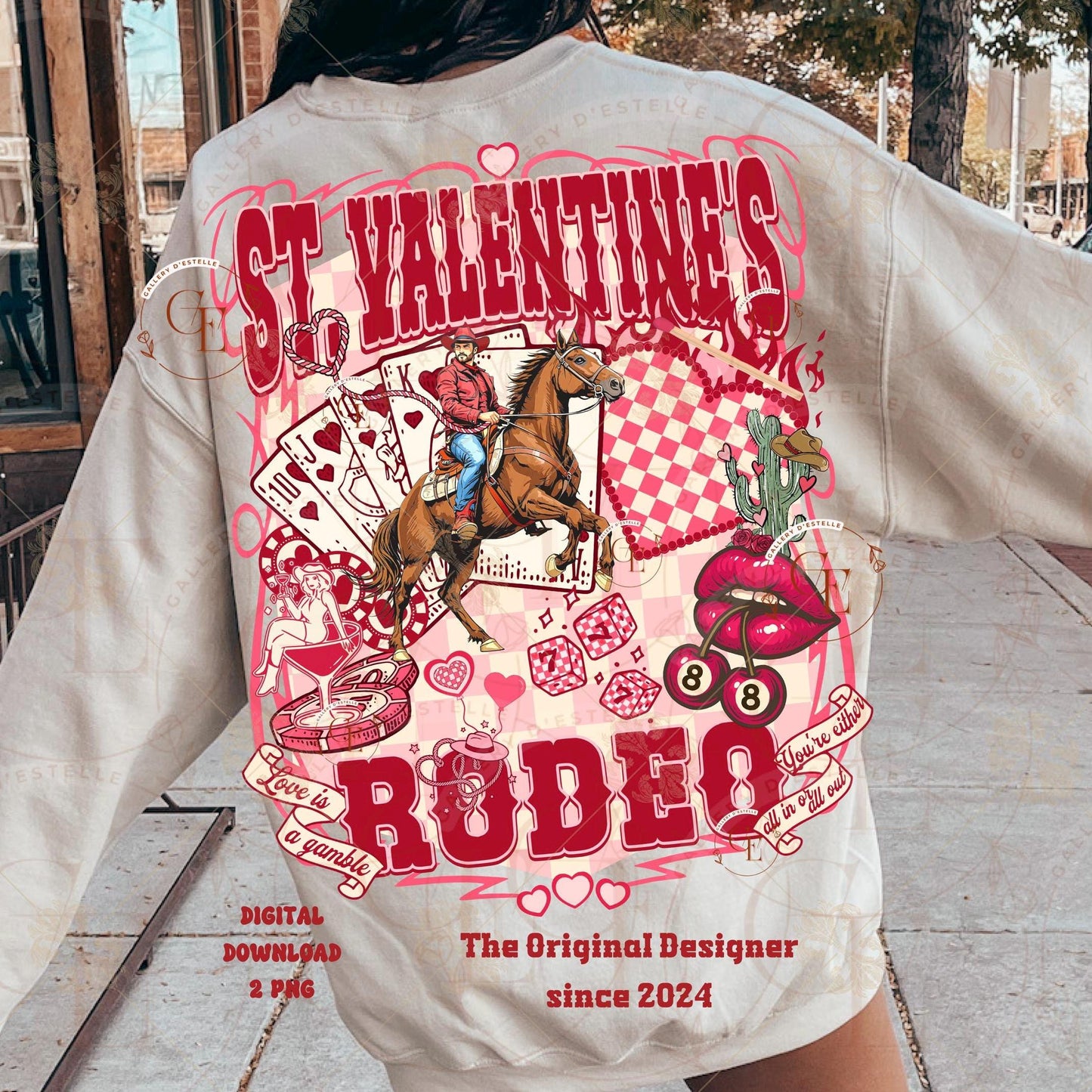 St. Valentines Rodeo PNG with Western cowboy casino collage and Love is a Gamble art
