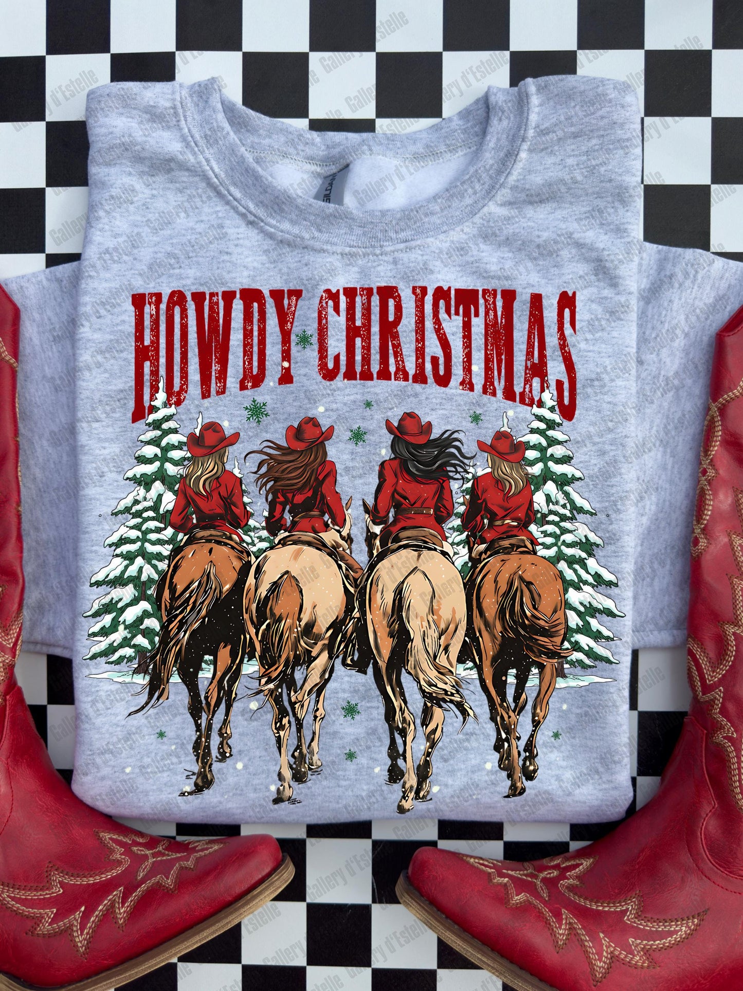 Western Howdy Christmas PNG, Retro Cowgirl Holiday Graphic, Festive Country Shirt Rodeo Design
