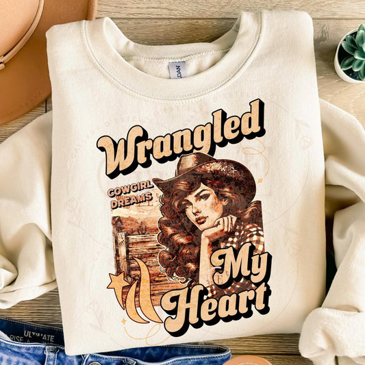 Wrangled My Heart Country PNG, Retro Western Cowgirl Graphic, Trendy Wild West Romantic Shirt Design