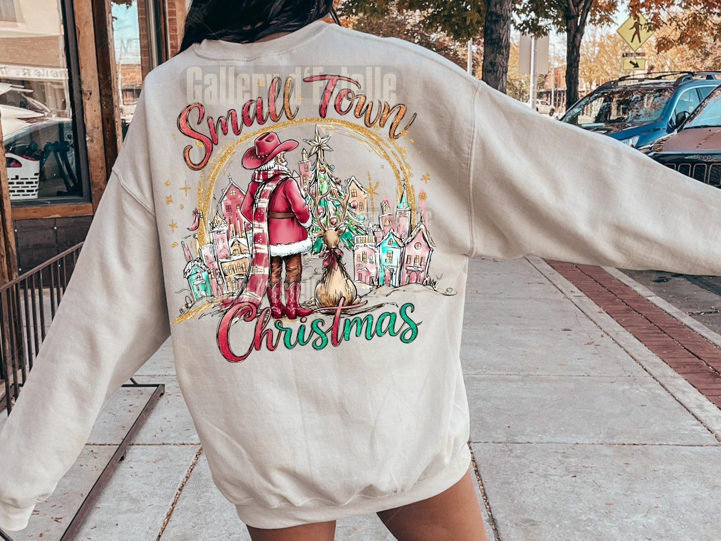 Small Town Christmas PNG, Retro Western Santa Graphic, Coquette Cowgirl Holiday Shirt Design