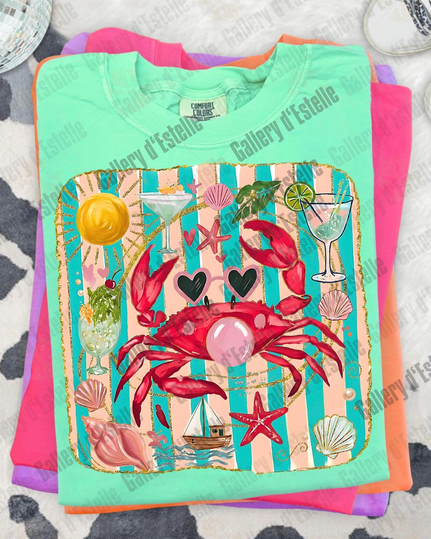 Crab Blowing Bubble PNG, Coquette Coastal Crab Graphic, Trendy Summer Beach Shirt Design