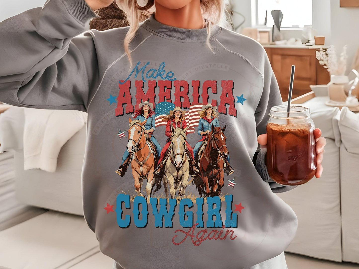 Make America Cowgirl Again PNG, Vintage Western Patriotic 4th of July Graphic, Trendy Independence Day Country Shirt Design