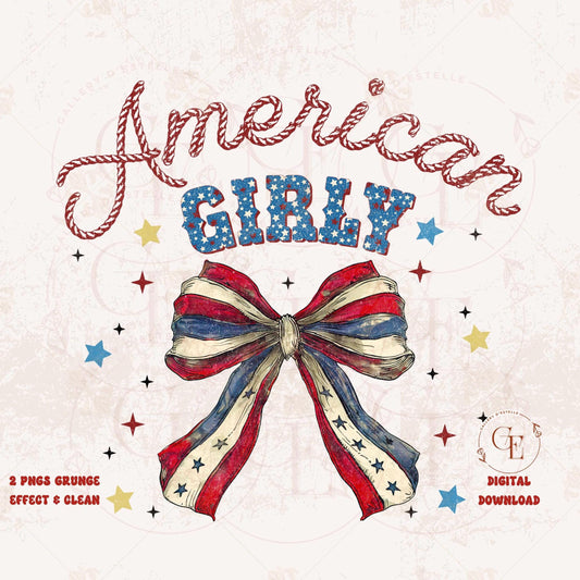 American Girly Bow PNG featuring retro coquette bow with western cowgirl elements and patriotic 4th of July red white and blue design