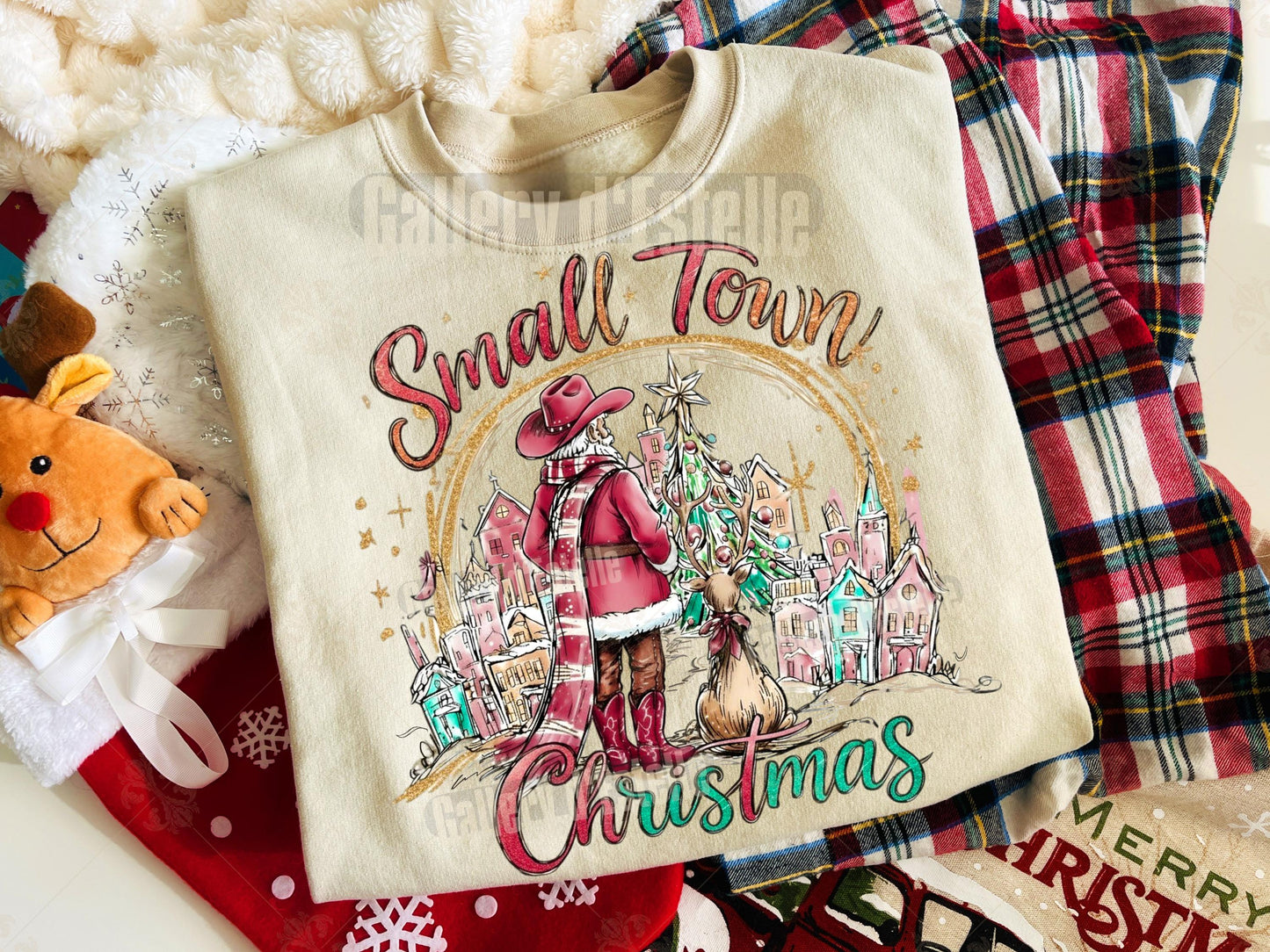Small Town Christmas PNG, Retro Western Santa Graphic, Coquette Cowgirl Holiday Shirt Design
