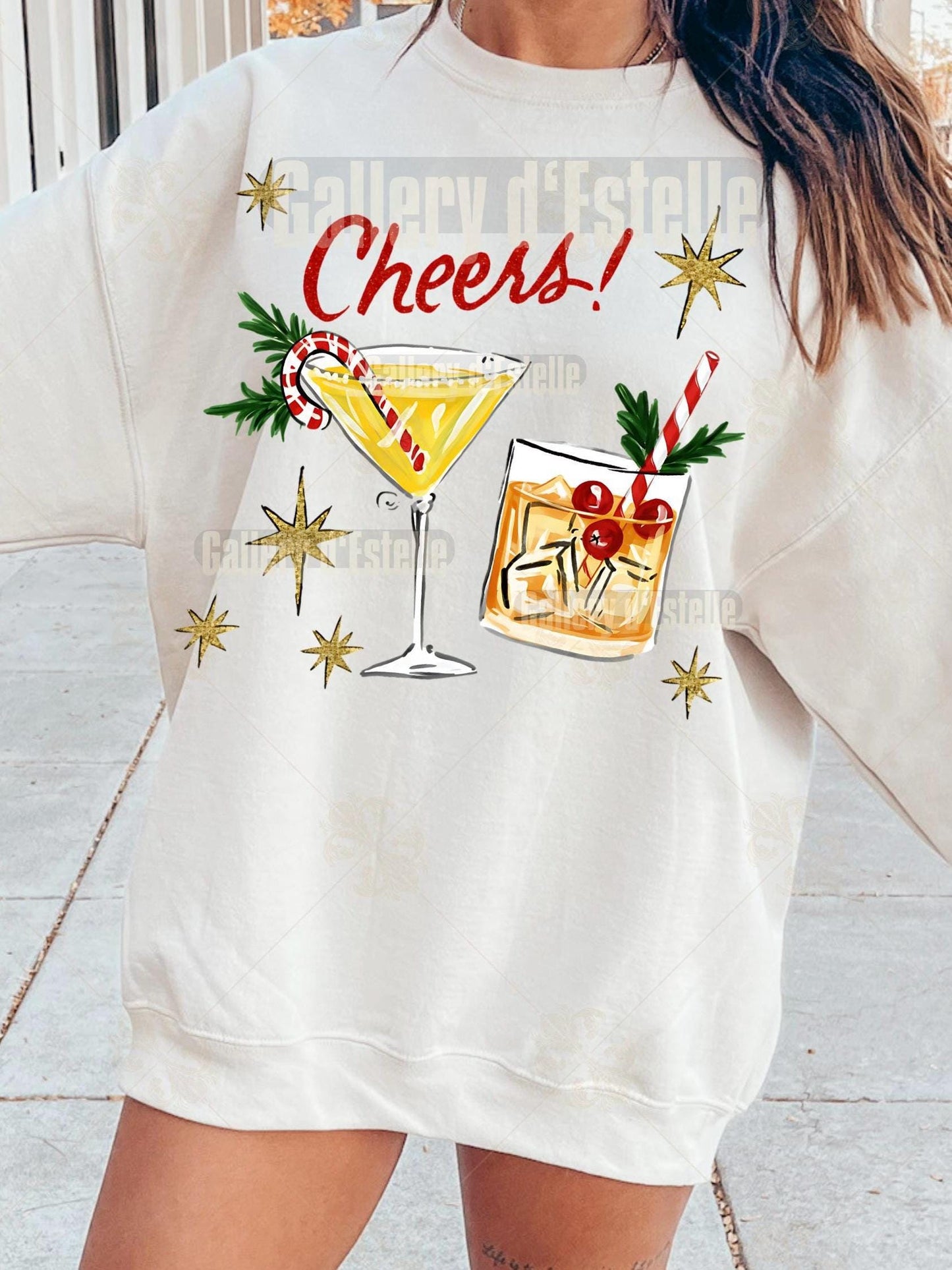 Festive Cocktail PNG, Retro Holiday Cheers Graphic, Vintage Christmas Spirit Shirt Design