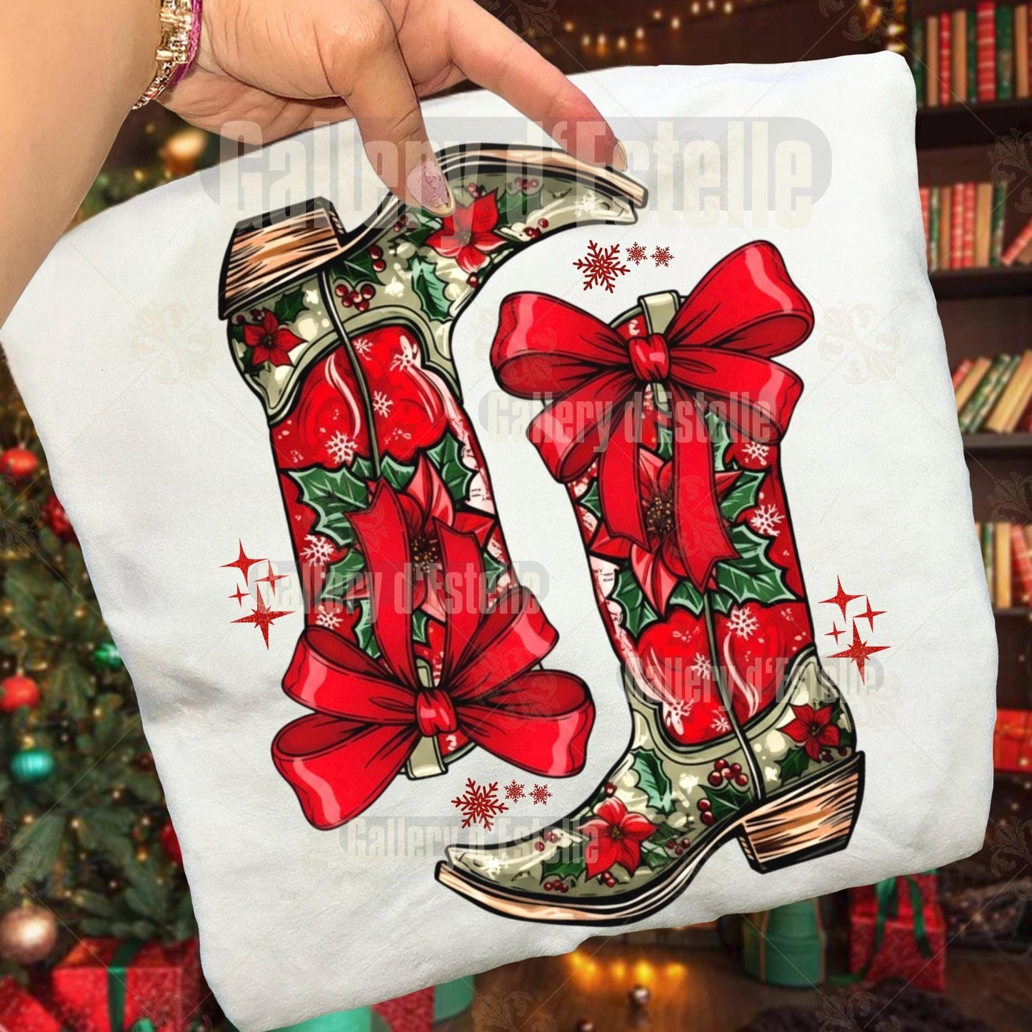 Christmas Howdy Boots PNG, Festive Cowboy Graphic, Coquette Cowgirl Holiday Art, Country Chic Shirt Design