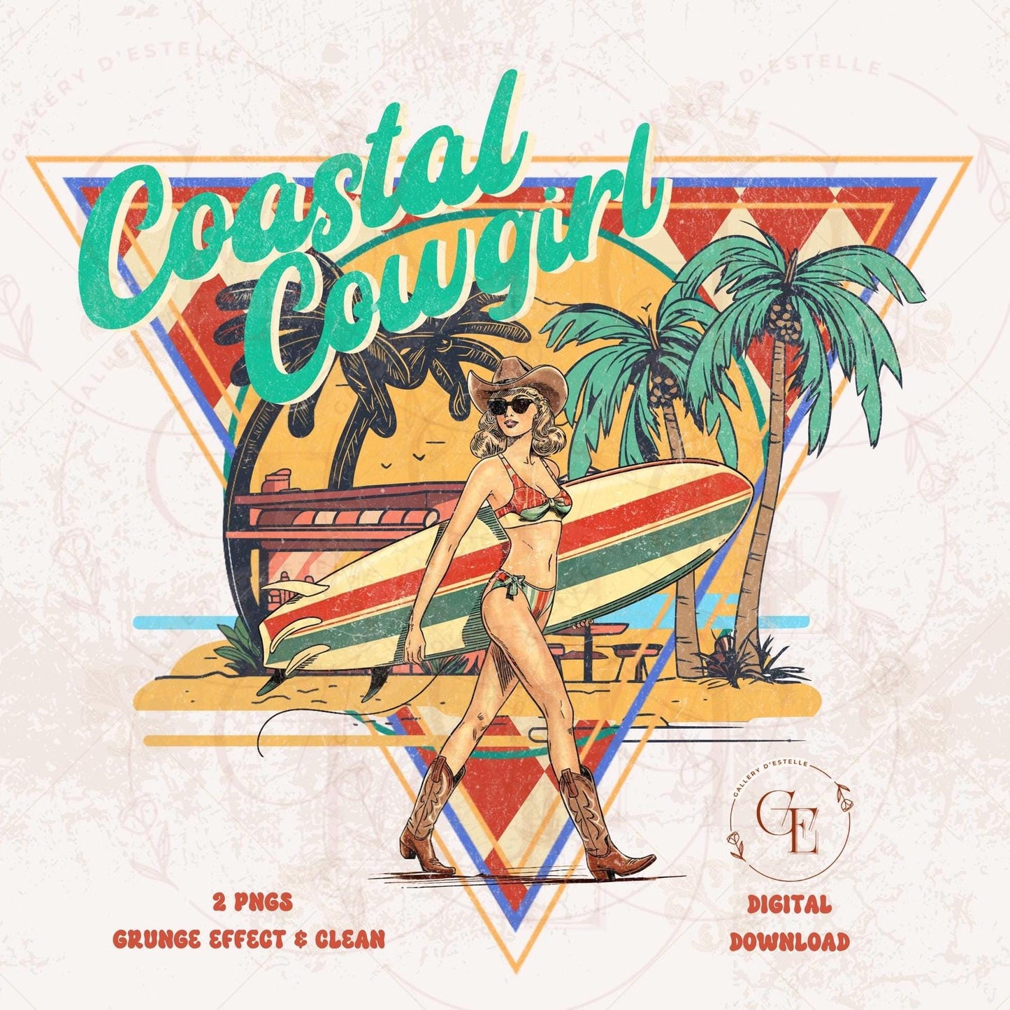 Coastal Cowgirl Western PNG, Retro Summer Girl Graphic ,Trendy Tropical Cowgirl Beach Shirt Design