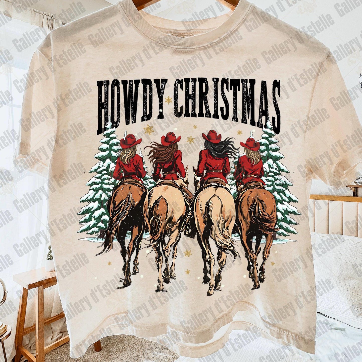 Western Howdy Christmas PNG, Retro Cowgirl Holiday Graphic, Festive Country Shirt Rodeo Design