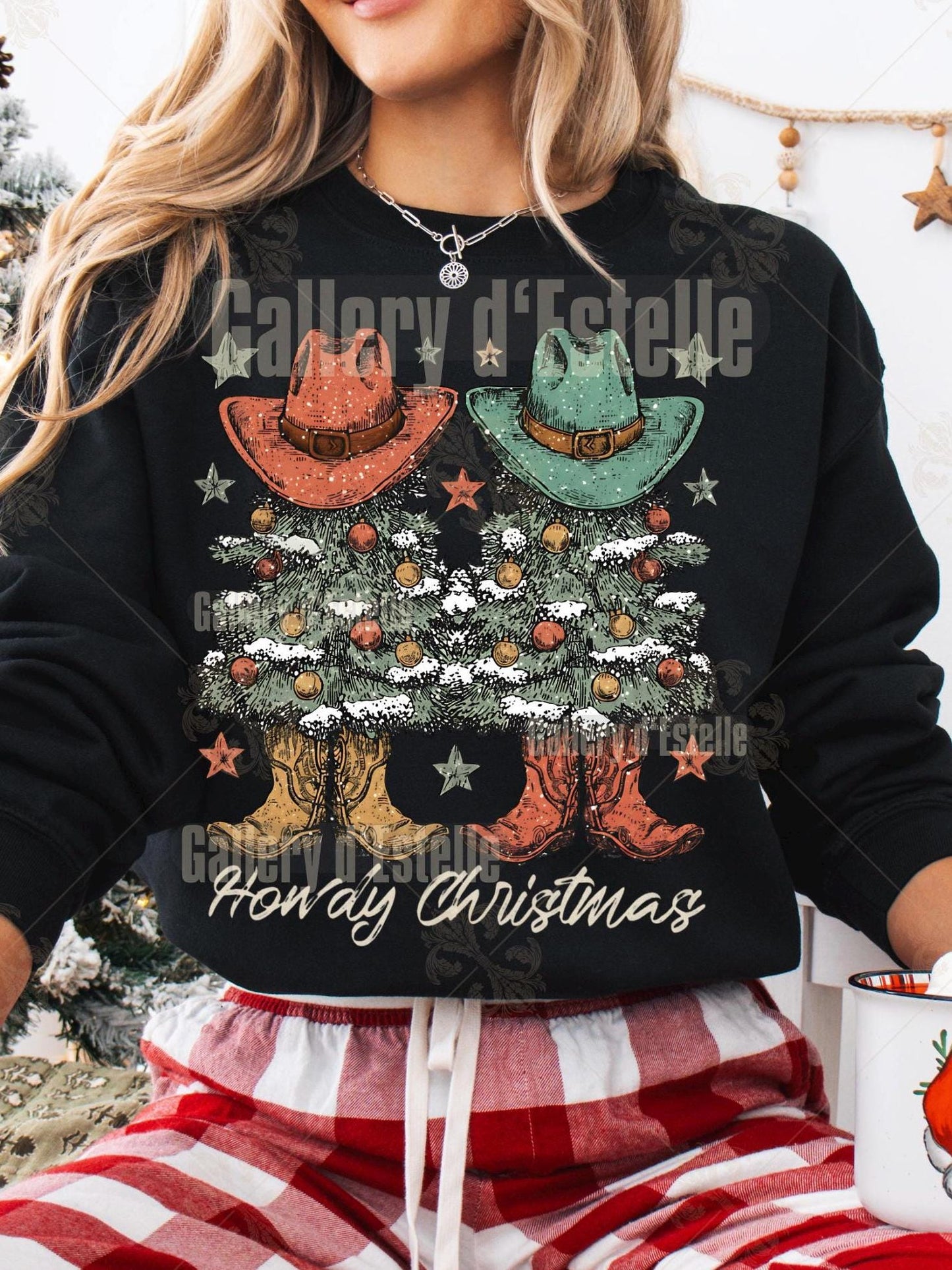 Western Howdy Christmas PNG, Festive Cowboy Holiday Graphic, Coquette Cowgirl Art, Trendy Country Shirt Design