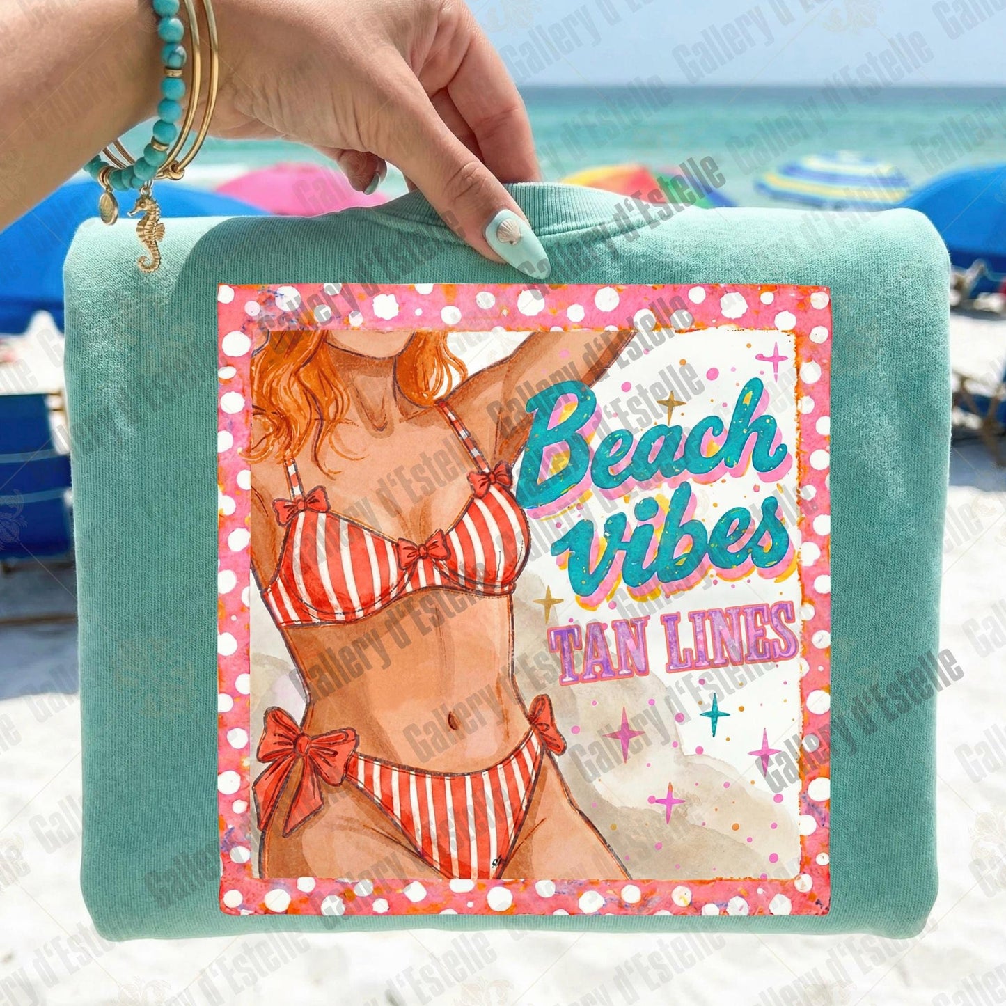 Beach Vibes Tan Lines PNG, Retro Coastal Girl Graphic, Trendy Summer Vacation Shirt Design