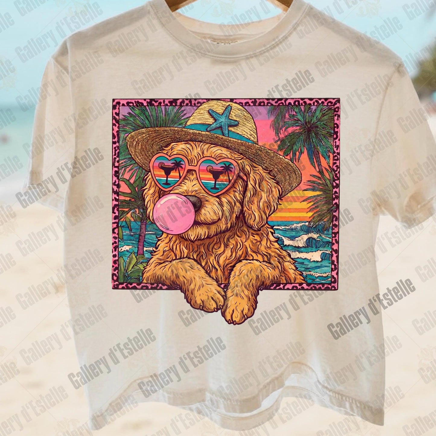 Goldendoodle Summer PNG, Retro Coastal Dog Graphic, Trendy Tropical Beach Shirt Design